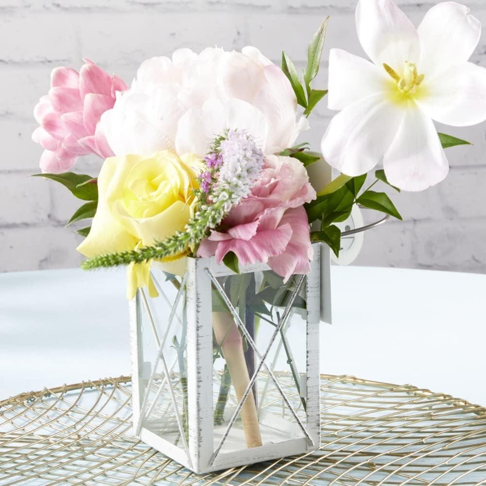 imageKate Aspen Rustic Shelf Decor Luminous Vintage Tea Light Votive Candle Holders Medium Metal Decorative Lantern Distressed White