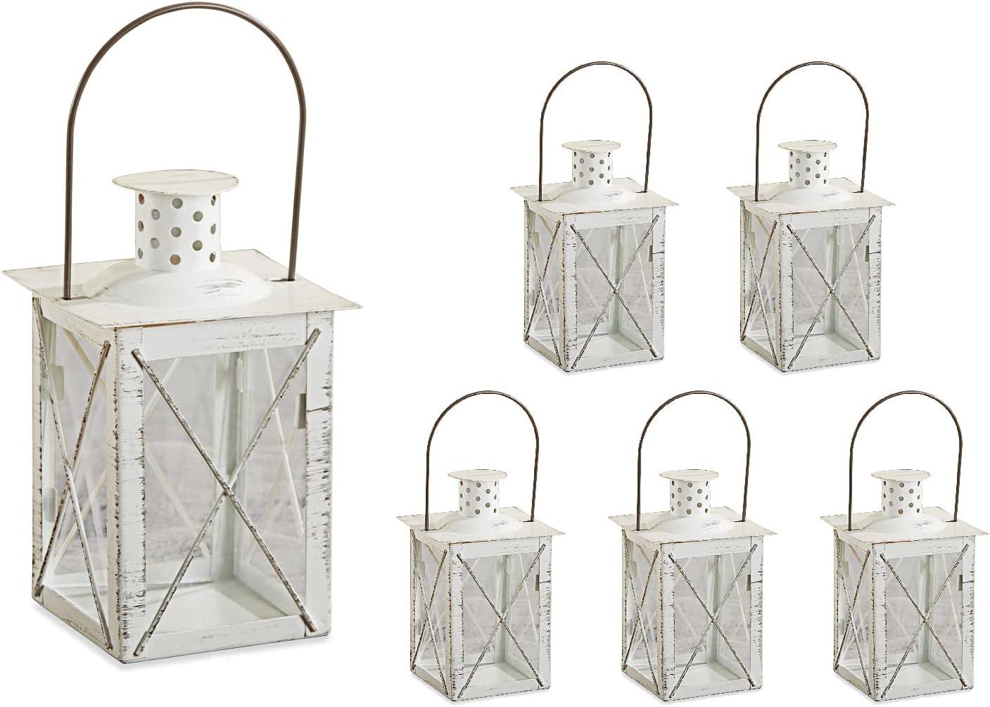 imageKate Aspen Rustic Shelf Decor Luminous Vintage Tea Light Votive Candle Holders Metal Mini Decorative Lantern Distressed WhiteDistressed White  Medium