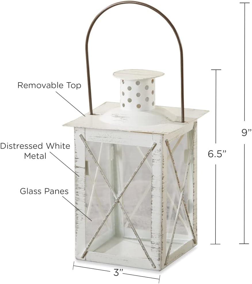 imageKate Aspen Rustic Shelf Decor Luminous Vintage Tea Light Votive Candle Holders Metal Mini Decorative Lantern Distressed WhiteDistressed White  Medium