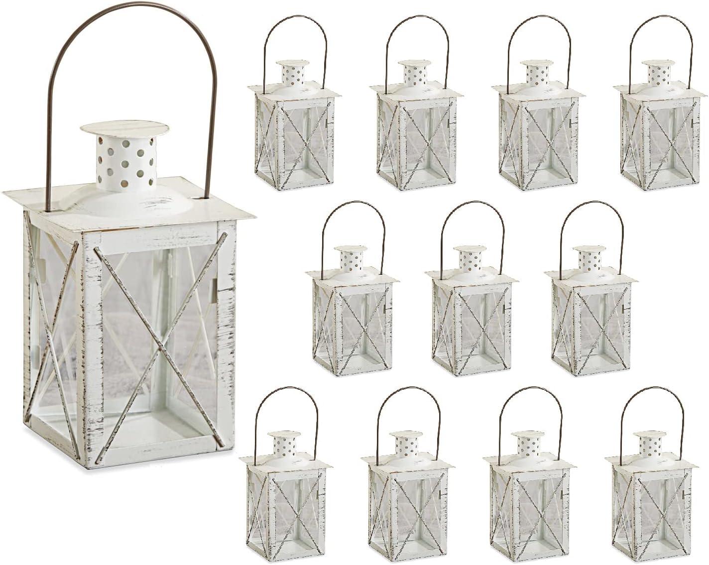 imageKate Aspen Rustic Shelf Decor Luminous Vintage Tea Light Votive Candle Holders Metal Mini Decorative Lantern Distressed WhiteDistressed White  Medium