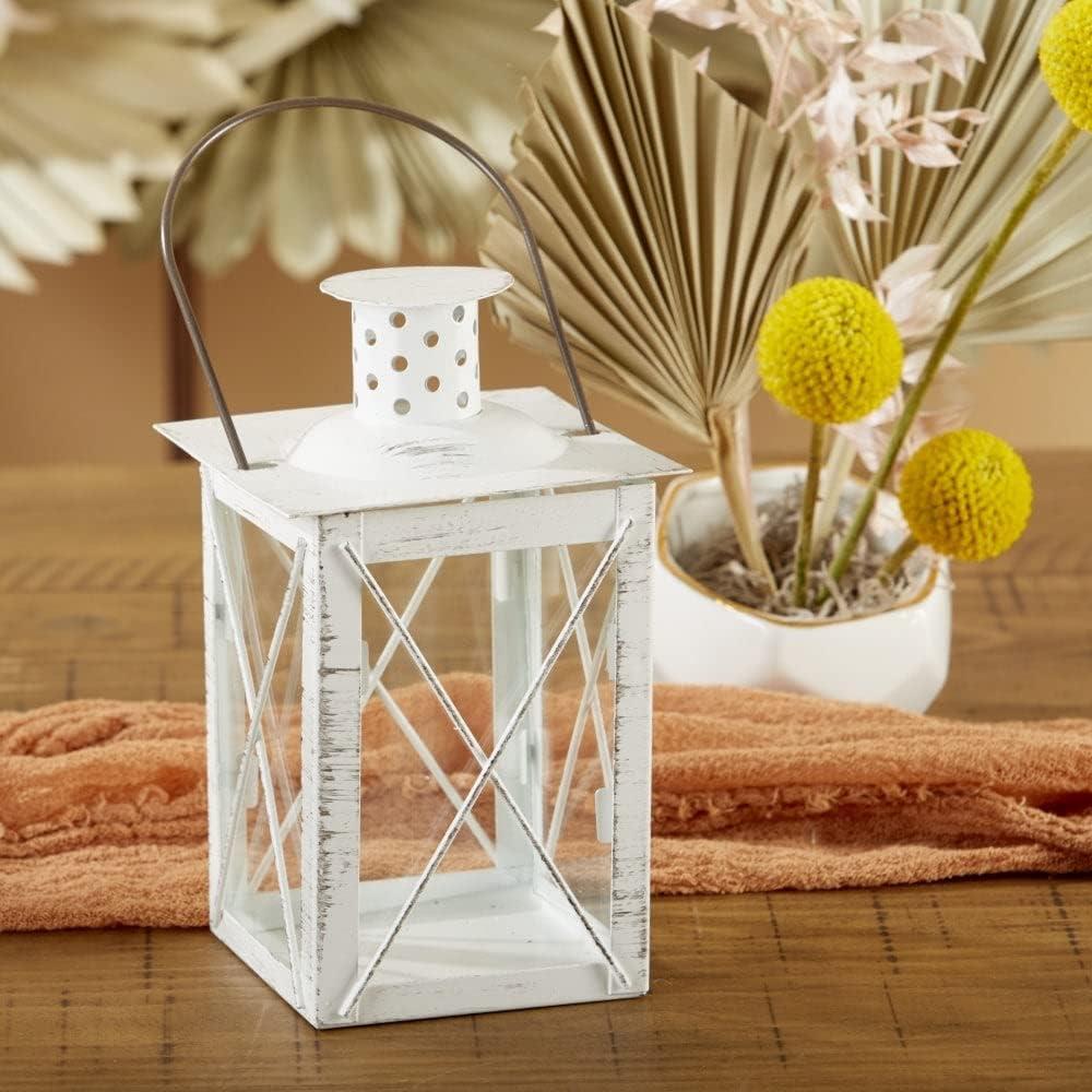 imageKate Aspen Rustic Shelf Decor Luminous Vintage Tea Light Votive Candle Holders Metal Mini Decorative Lantern Distressed WhiteDistressed White  Medium