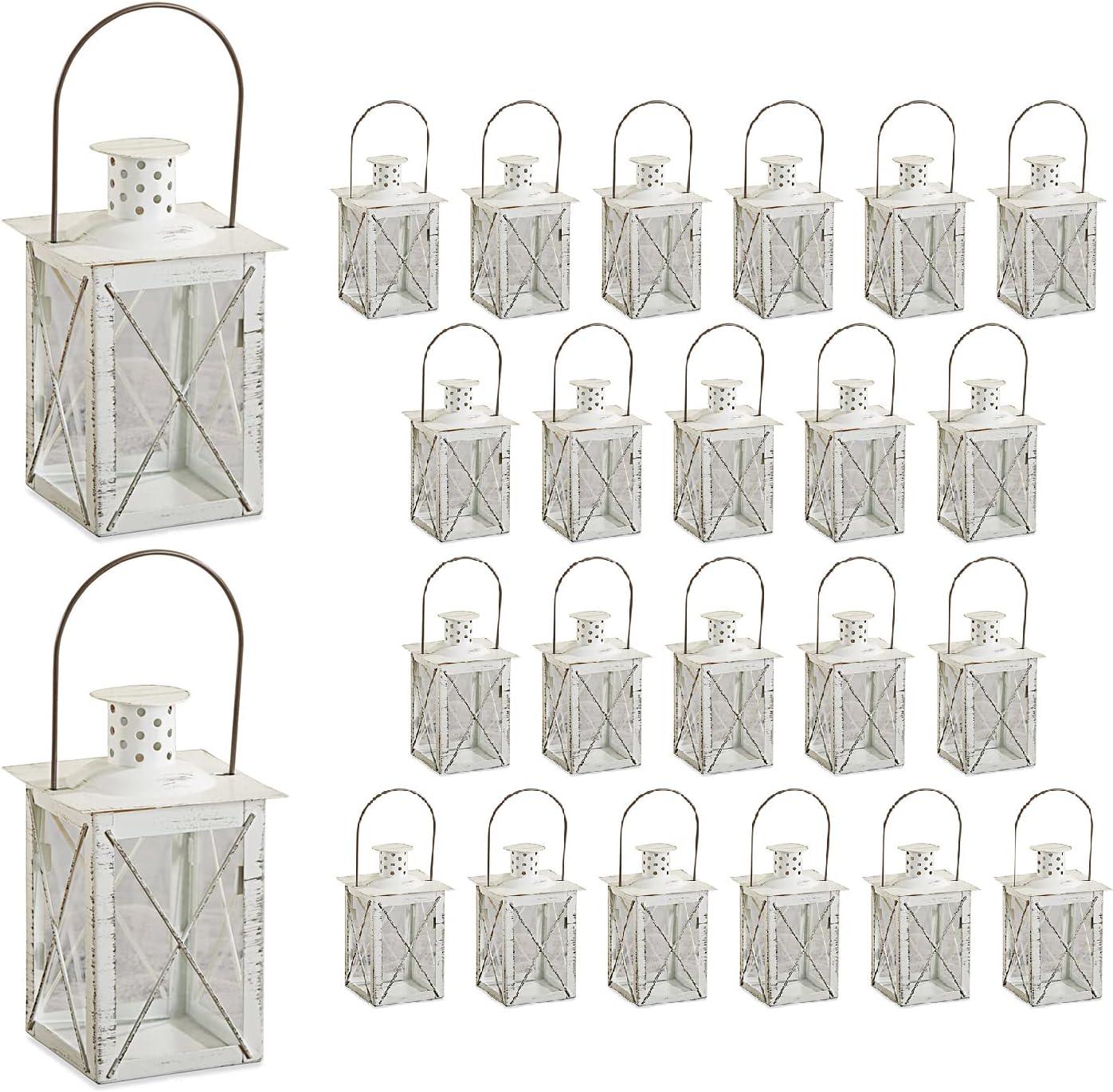 imageKate Aspen Rustic Shelf Decor Luminous Vintage Tea Light Votive Candle Holders Metal Mini Decorative Lantern Distressed WhiteDistressed White  Medium