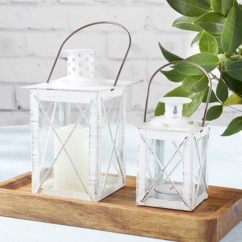 imageKate Aspen Rustic Shelf Decor Luminous Vintage Tea Light Votive Candle Holders Metal Mini Decorative Lantern Distressed WhiteDistressed White  Medium