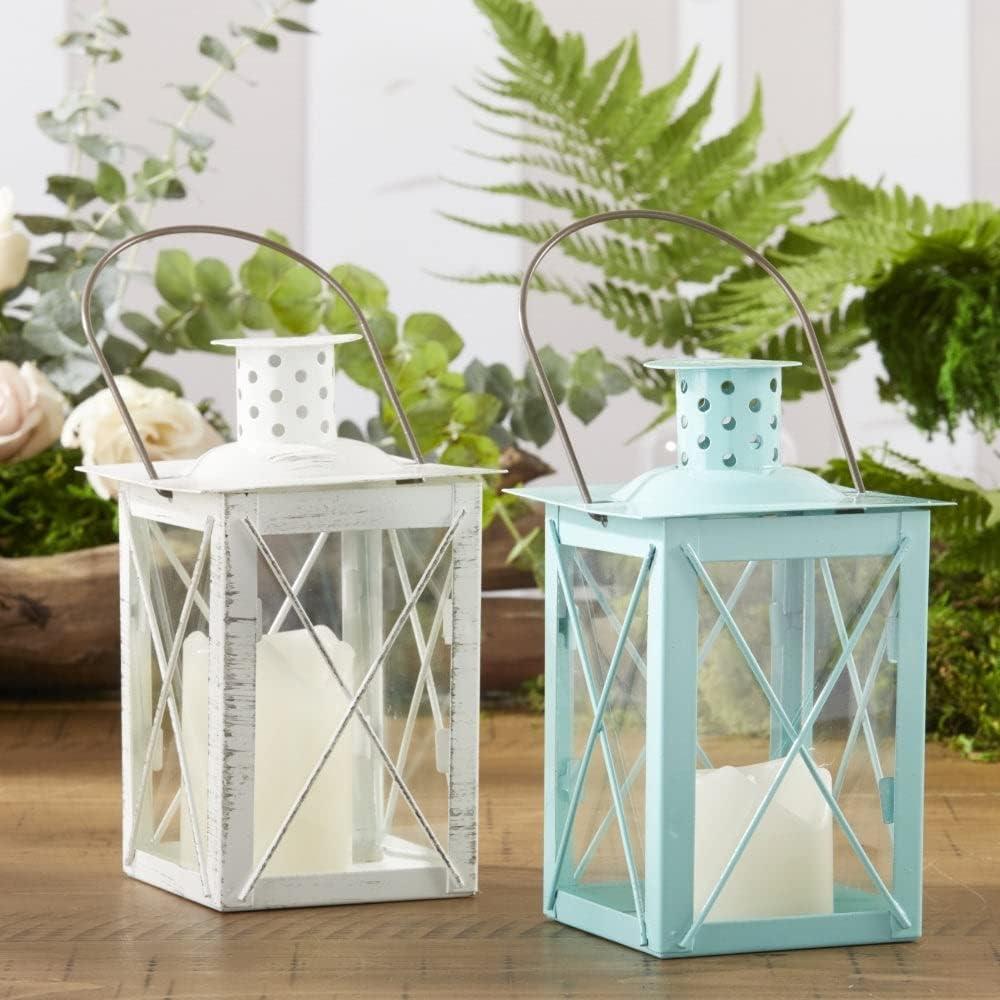 imageKate Aspen Rustic Shelf Decor Luminous Vintage Tea Light Votive Candle Holders Metal Mini Decorative Lantern Distressed WhiteDistressed White  Medium