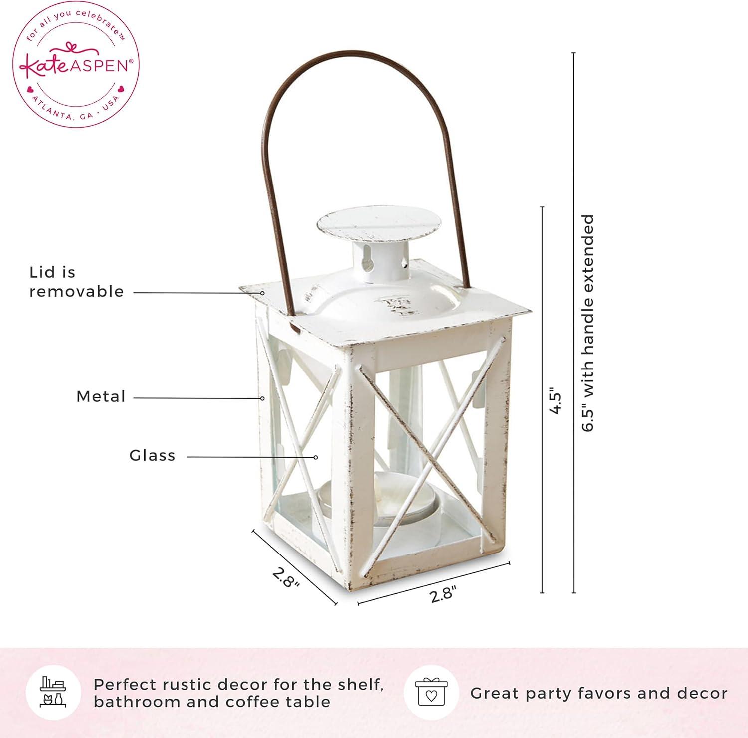 imageKate Aspen Rustic Shelf Decor Luminous Vintage Tea Light Votive Candle Holders Metal Mini Decorative Lantern Distressed WhiteDistressed White  Small
