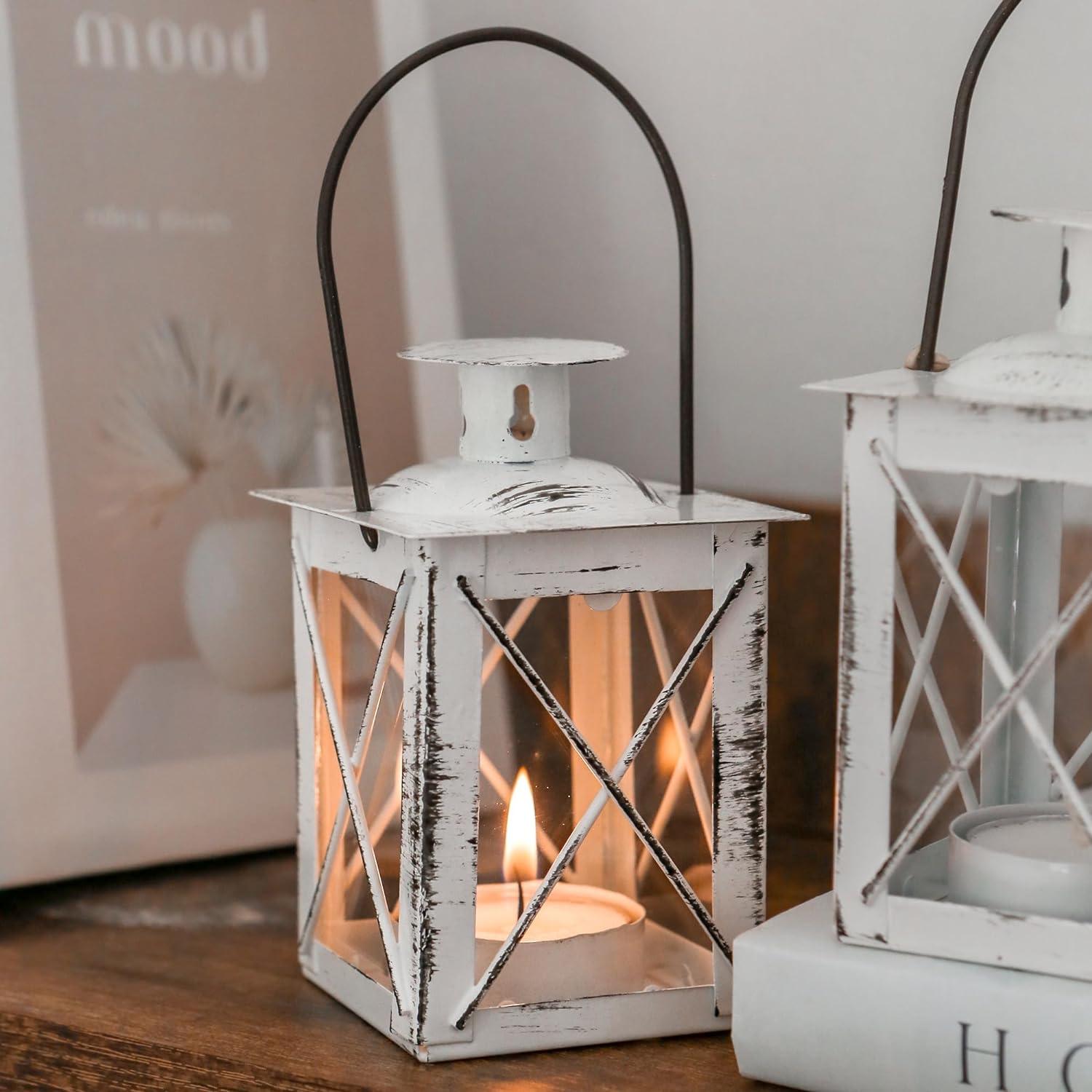 imageKate Aspen Rustic Shelf Decor Luminous Vintage Tea Light Votive Candle Holders Metal Mini Decorative Lantern Distressed WhiteDistressed White  Small