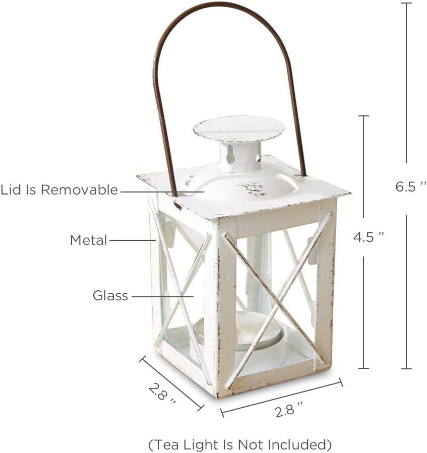 imageKate Aspen Rustic Shelf Decor Luminous Vintage Tea Light Votive Candle Holders Metal Mini Decorative Lantern Distressed WhiteDistressed White