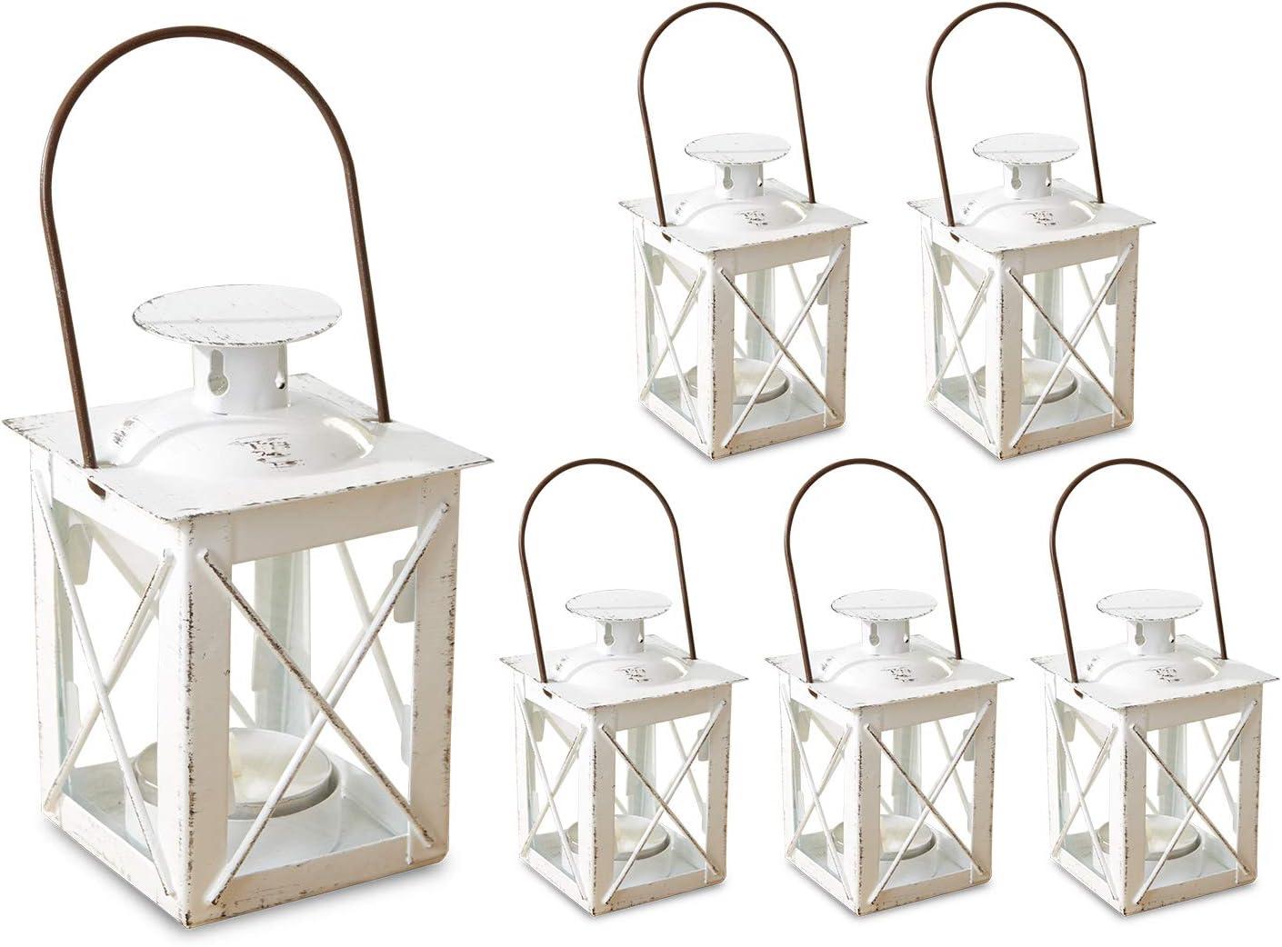 imageKate Aspen Rustic Shelf Decor Luminous Vintage Tea Light Votive Candle Holders Metal Mini Decorative Lantern Distressed WhiteDistressed White
