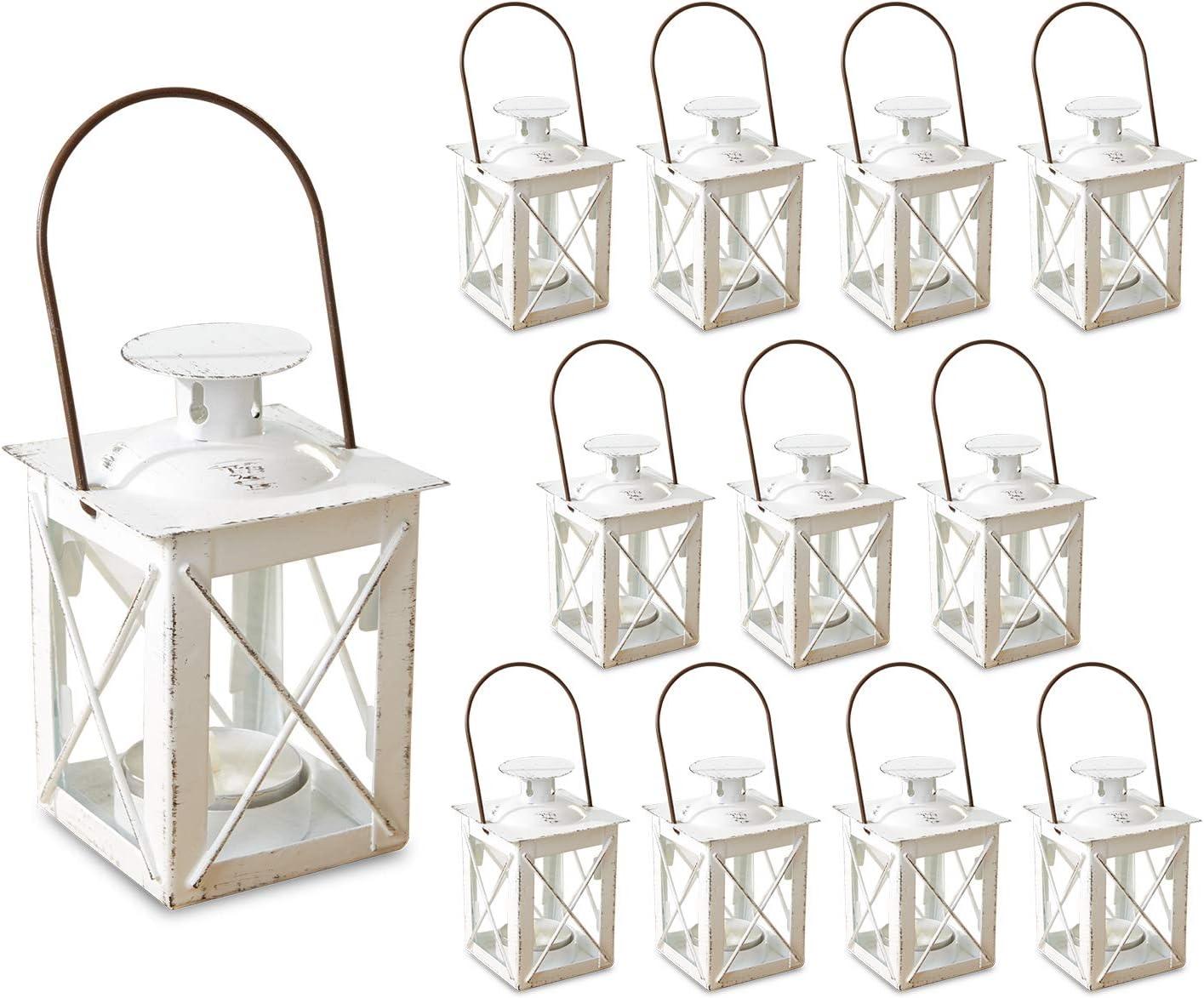 imageKate Aspen Rustic Shelf Decor Luminous Vintage Tea Light Votive Candle Holders Metal Mini Decorative Lantern Distressed WhiteDistressed White