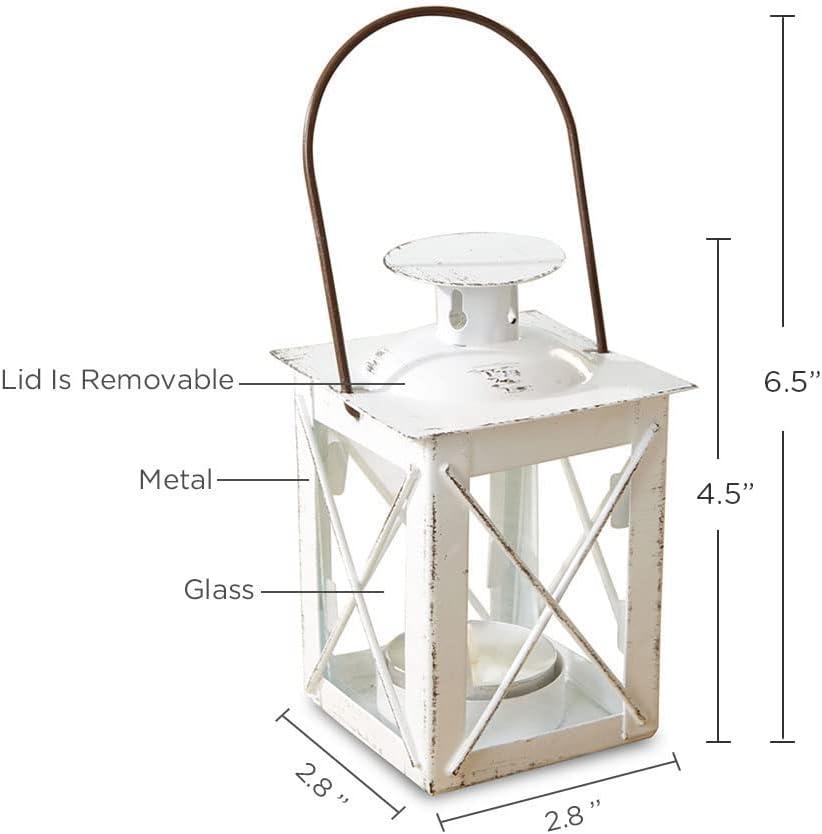 imageKate Aspen Rustic Shelf Decor Luminous Vintage Tea Light Votive Candle Holders Metal Mini Decorative Lantern Distressed WhiteDistressed White