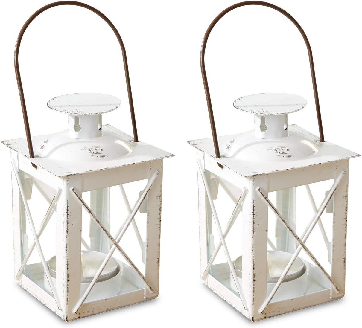 imageKate Aspen Rustic Shelf Decor Luminous Vintage Tea Light Votive Candle Holders Metal Mini Decorative Lantern Distressed WhiteDistressed White
