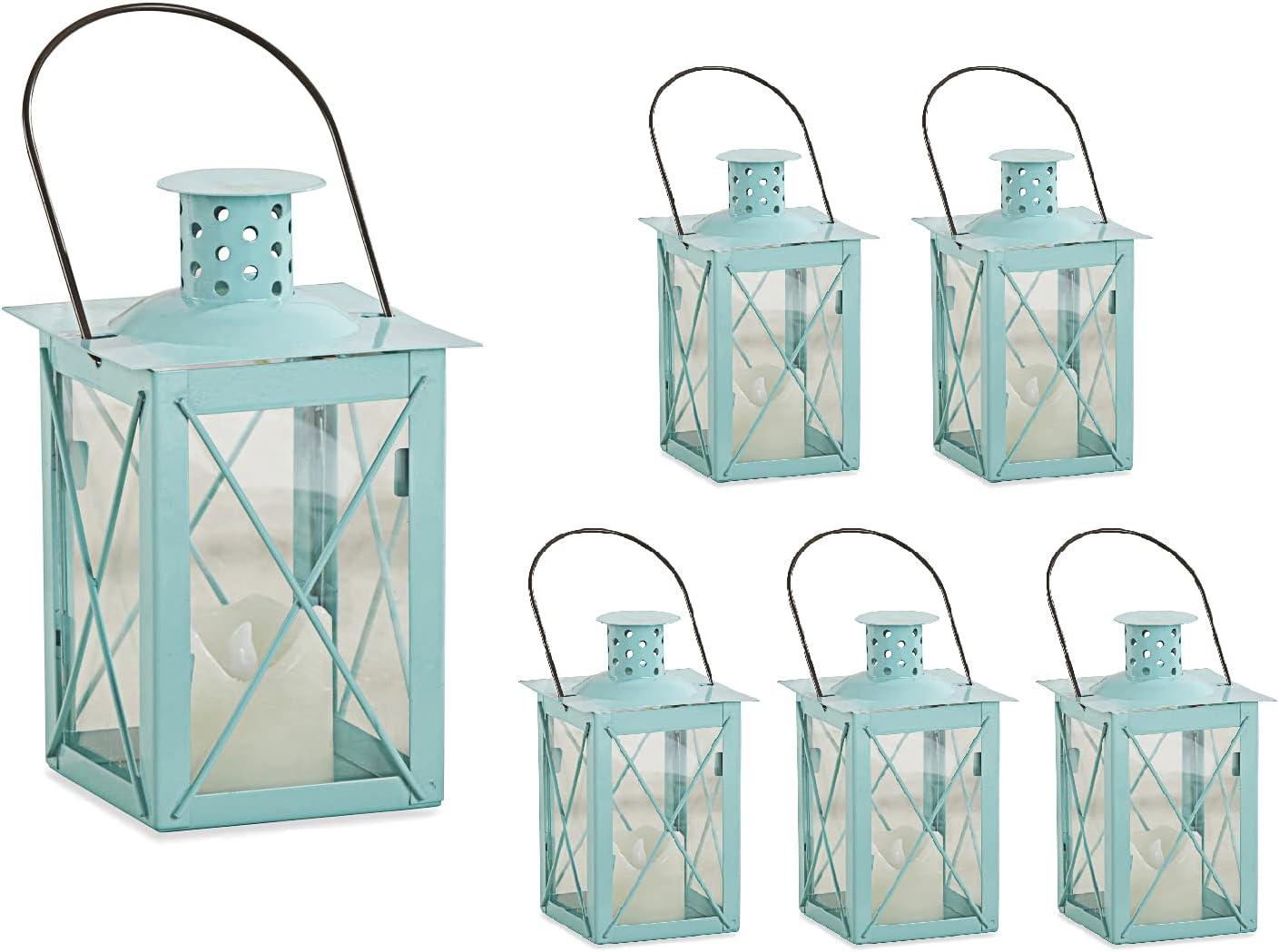 imageKate Aspen Rustic Shelf Decor Luminous Vintage Tea Light Votive Candle Holders Metal Mini Decorative Lantern Distressed WhiteLuminous Blue  Medium
