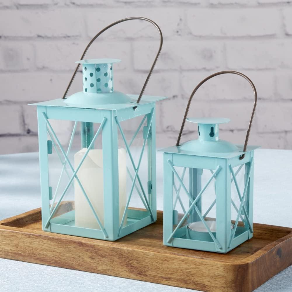 imageKate Aspen Rustic Shelf Decor Luminous Vintage Tea Light Votive Candle Holders Metal Mini Decorative Lantern Distressed WhiteLuminous Blue  Medium