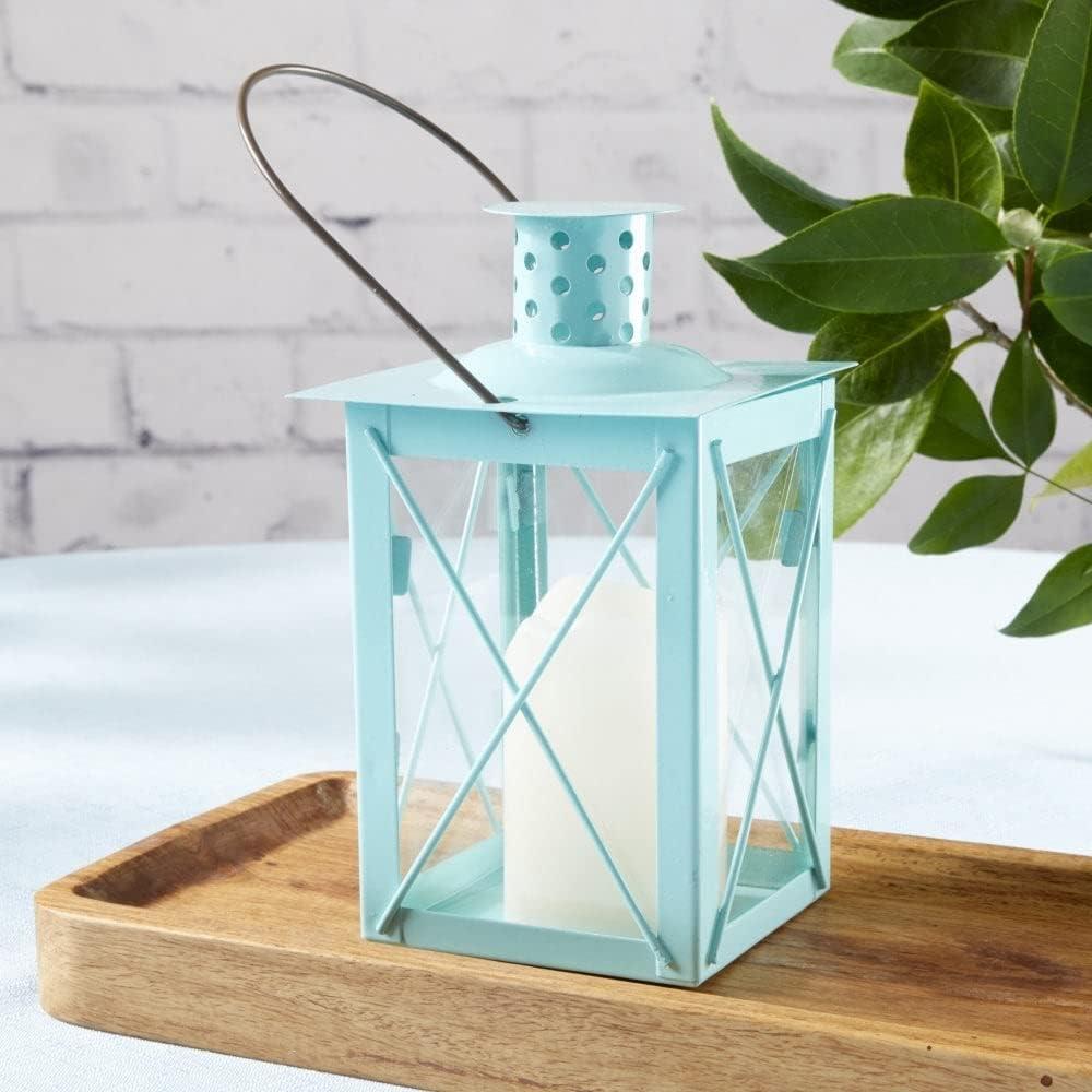 imageKate Aspen Rustic Shelf Decor Luminous Vintage Tea Light Votive Candle Holders Metal Mini Decorative Lantern Distressed WhiteLuminous Blue  Medium