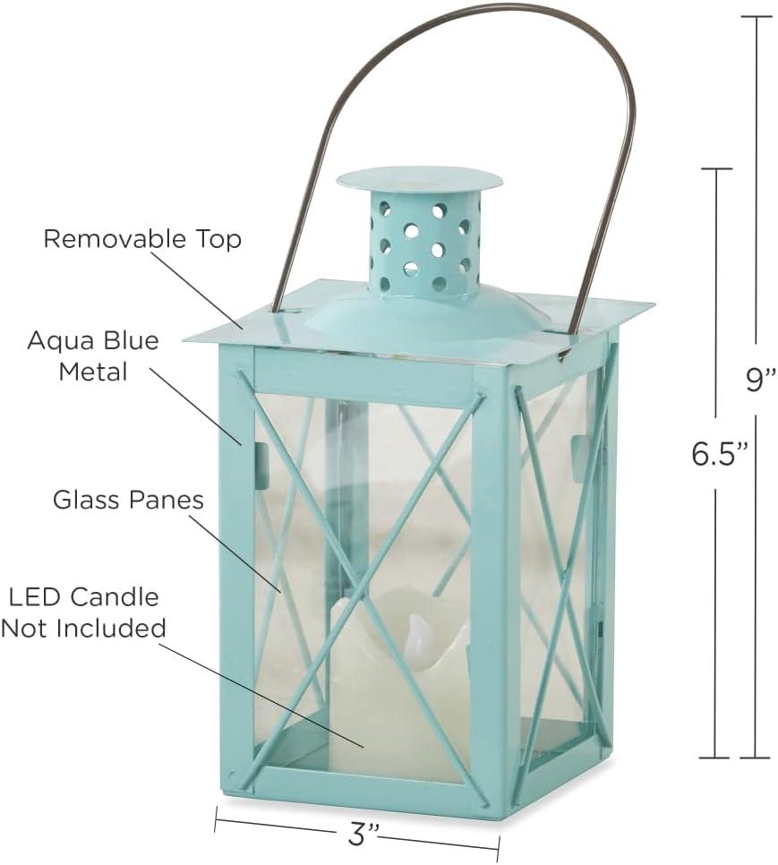 imageKate Aspen Rustic Shelf Decor Luminous Vintage Tea Light Votive Candle Holders Metal Mini Decorative Lantern Distressed WhiteLuminous Blue  Medium