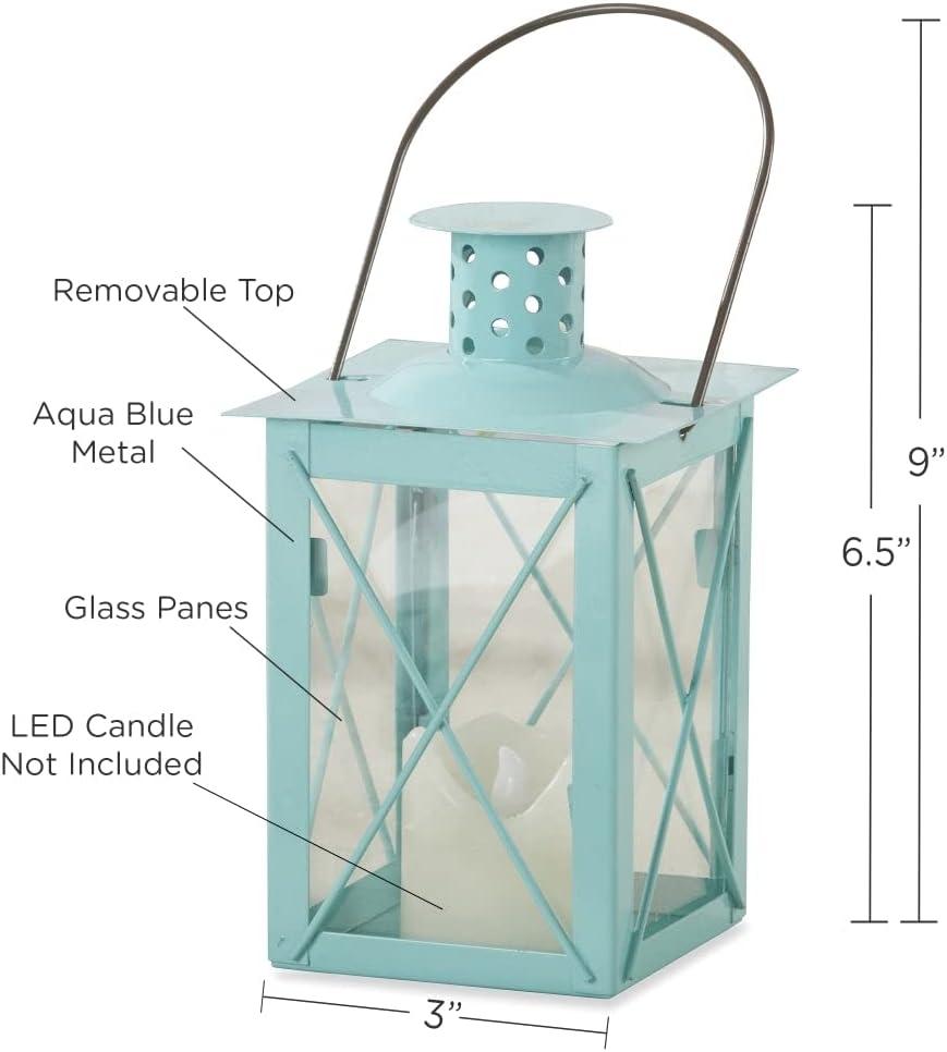 imageKate Aspen Rustic Shelf Decor Luminous Vintage Tea Light Votive Candle Holders Metal Mini Decorative Lantern Distressed WhiteLuminous Blue  Medium