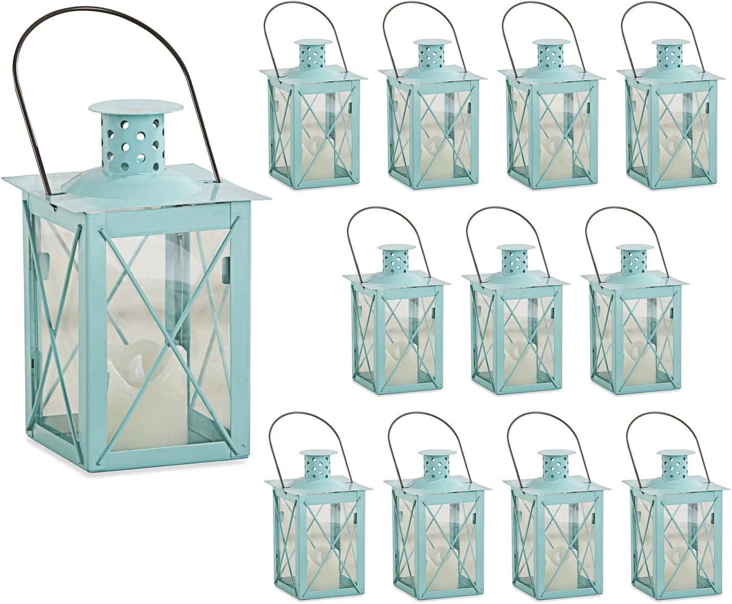 imageKate Aspen Rustic Shelf Decor Luminous Vintage Tea Light Votive Candle Holders Metal Mini Decorative Lantern Distressed WhiteLuminous Blue  Medium