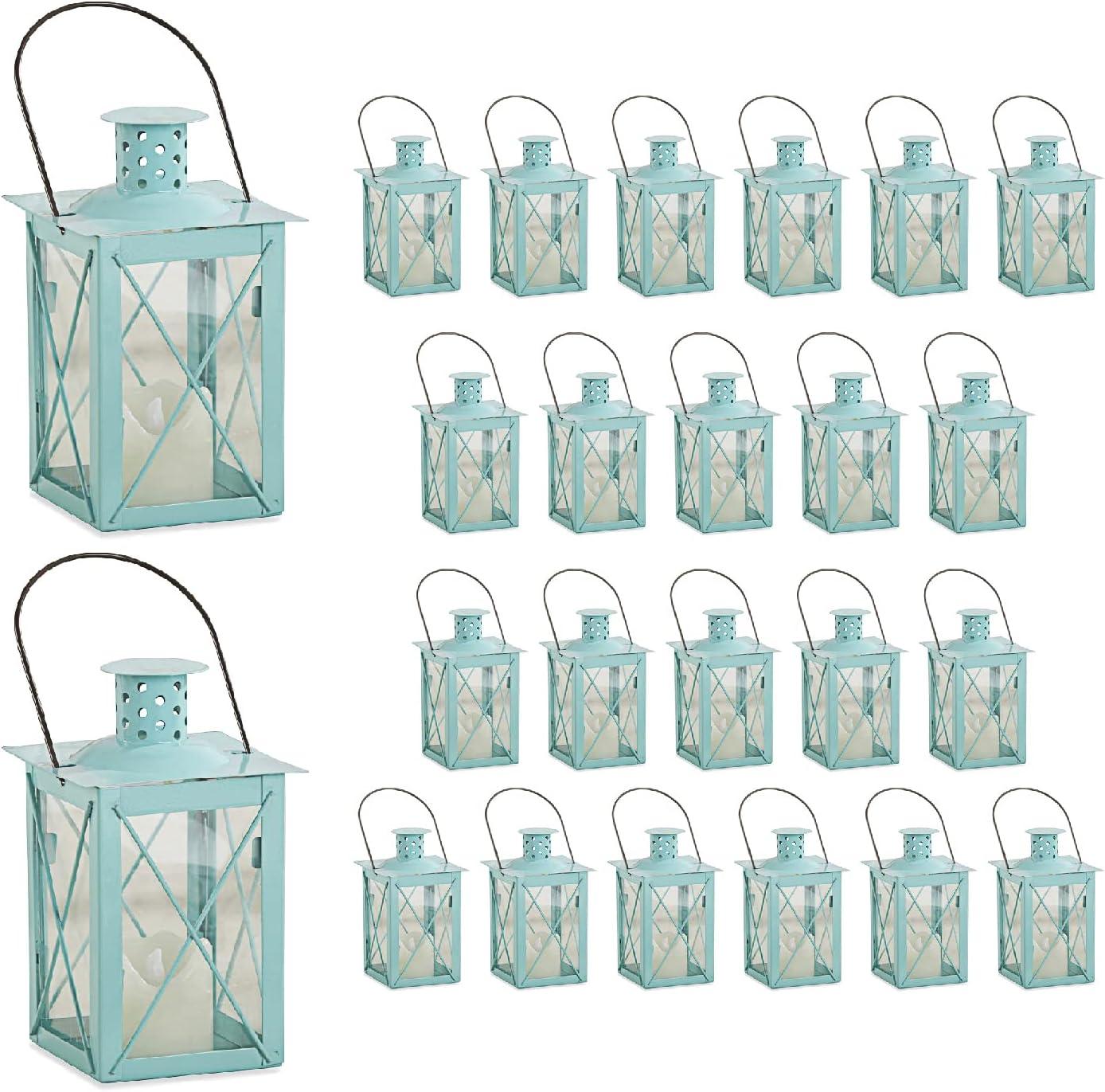 imageKate Aspen Rustic Shelf Decor Luminous Vintage Tea Light Votive Candle Holders Metal Mini Decorative Lantern Distressed WhiteLuminous Blue  Medium