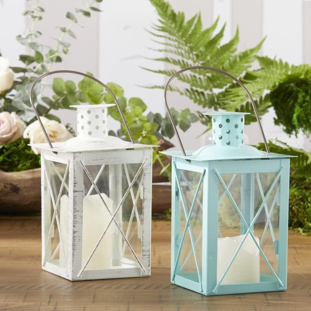 imageKate Aspen Rustic Shelf Decor Luminous Vintage Tea Light Votive Candle Holders Metal Mini Decorative Lantern Distressed WhiteLuminous Blue  Medium