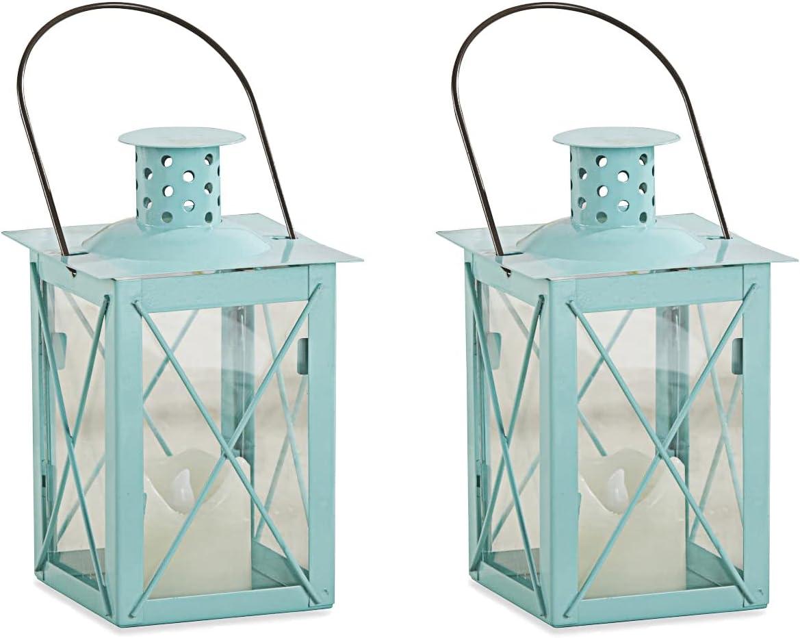 imageKate Aspen Rustic Shelf Decor Luminous Vintage Tea Light Votive Candle Holders Metal Mini Decorative Lantern Distressed WhiteLuminous Blue  Medium