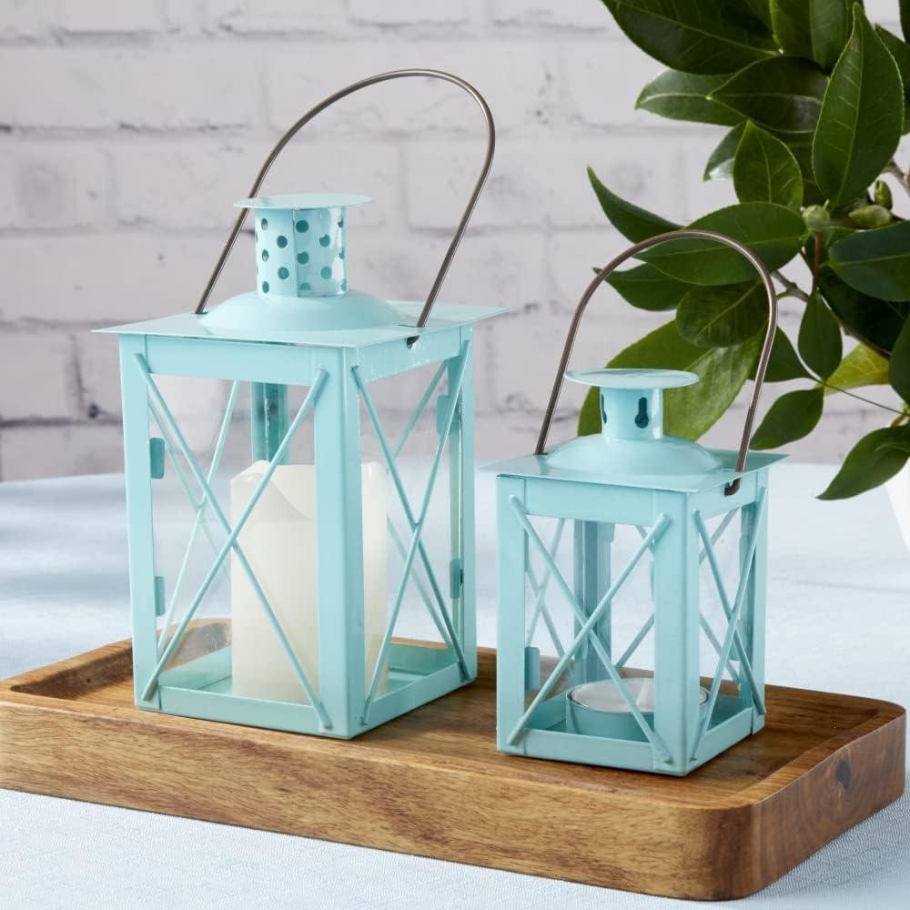 imageKate Aspen Rustic Shelf Decor Luminous Vintage Tea Light Votive Candle Holders Metal Mini Decorative Lantern Distressed WhiteLuminous Blue  Medium
