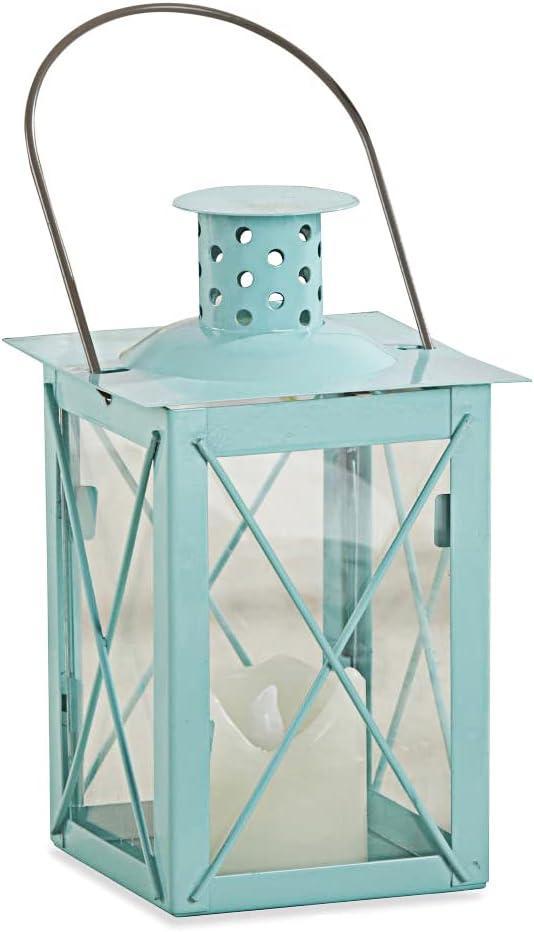 imageKate Aspen Rustic Shelf Decor Luminous Vintage Tea Light Votive Candle Holders Metal Mini Decorative Lantern Distressed WhiteLuminous Blue  Medium