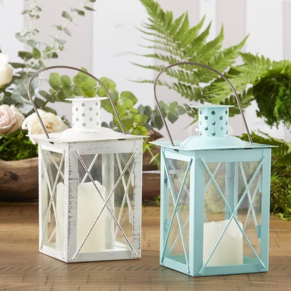 imageKate Aspen Rustic Shelf Decor Luminous Vintage Tea Light Votive Candle Holders Metal Mini Decorative Lantern Distressed WhiteLuminous Blue  Medium