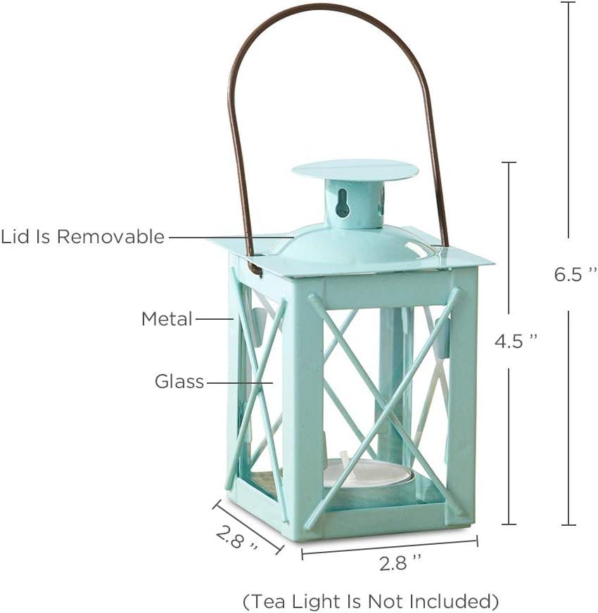 imageKate Aspen Rustic Shelf Decor Luminous Vintage Tea Light Votive Candle Holders Metal Mini Decorative Lantern Distressed WhiteLuminous Blue