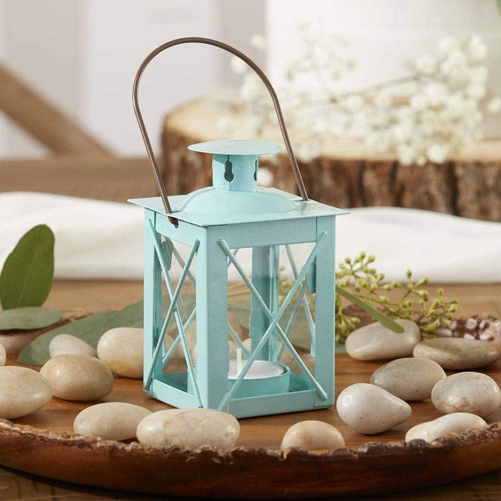 imageKate Aspen Rustic Shelf Decor Luminous Vintage Tea Light Votive Candle Holders Metal Mini Decorative Lantern Distressed WhiteLuminous Blue