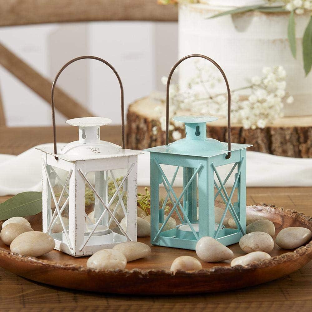 imageKate Aspen Rustic Shelf Decor Luminous Vintage Tea Light Votive Candle Holders Metal Mini Decorative Lantern Distressed WhiteLuminous Blue
