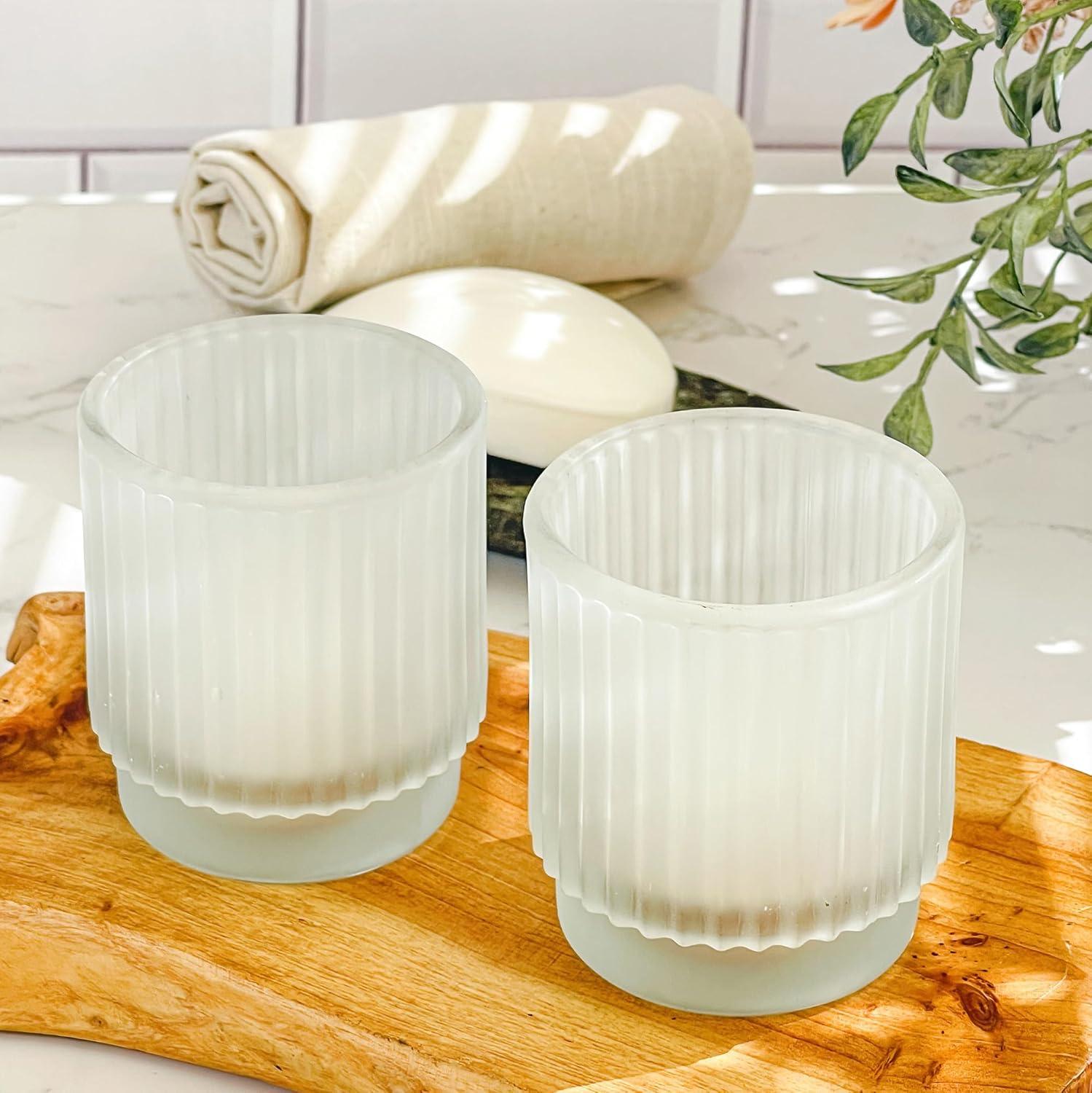 imageKate Aspen Vintage Glass Tealight ampamp Amber Votive Candle Holders Set of 6  Rustic Fluted Candle Holder Set Boho Home Decor Wedding Table Centerpieces Farmhouse Kitchen Table DecorFrosted