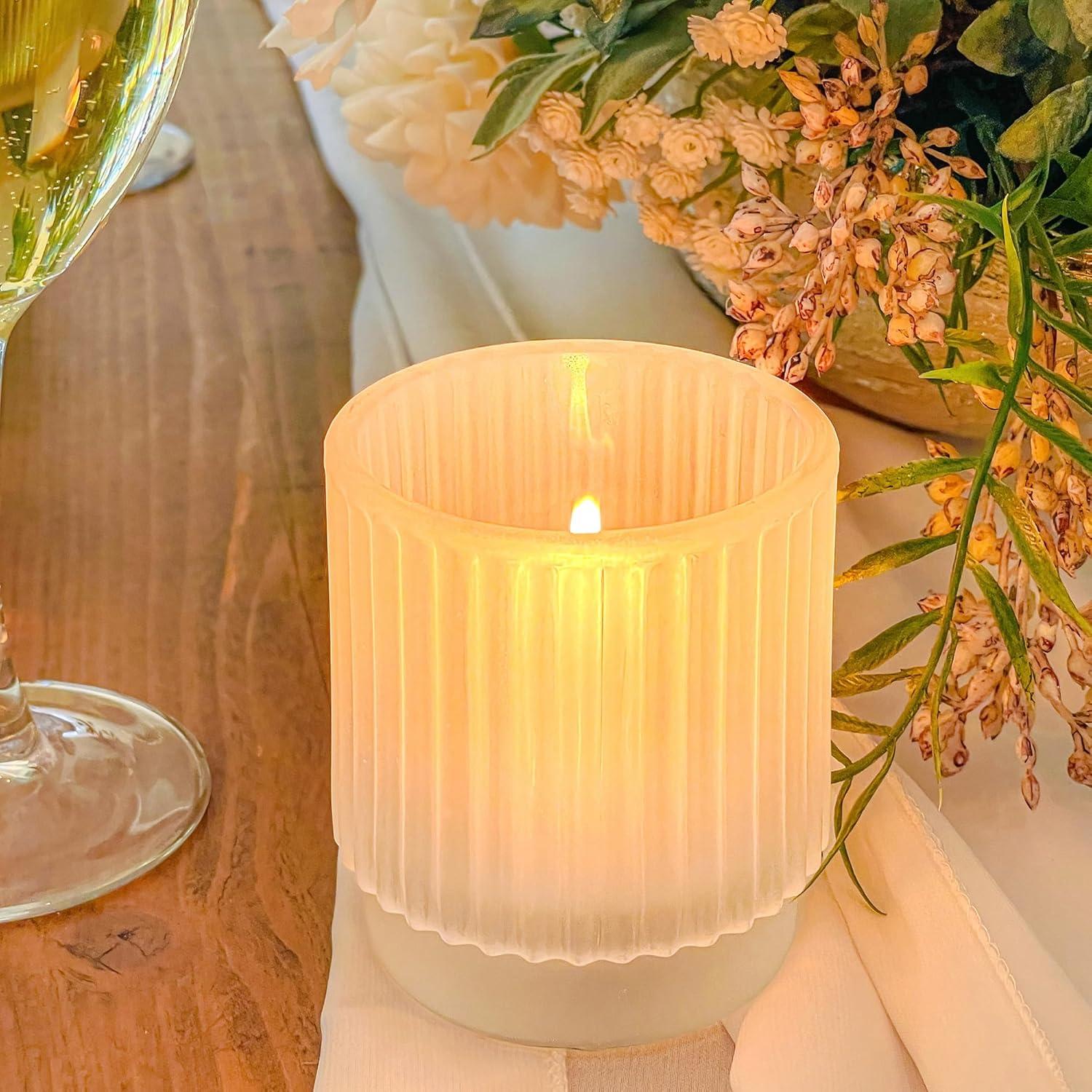 imageKate Aspen Vintage Glass Tealight ampamp Amber Votive Candle Holders Set of 6  Rustic Fluted Candle Holder Set Boho Home Decor Wedding Table Centerpieces Farmhouse Kitchen Table DecorFrosted