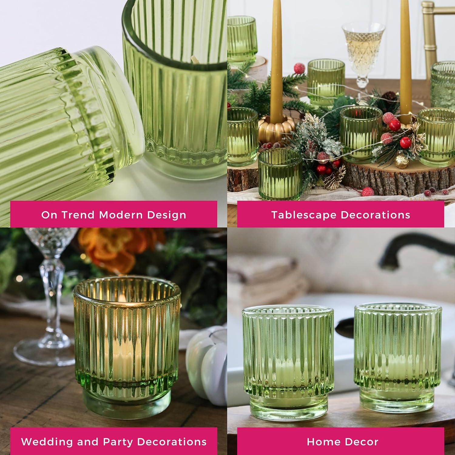 imageKate Aspen Vintage Glass Tealight ampamp Amber Votive Candle Holders Set of 6  Rustic Fluted Candle Holder Set Boho Home Decor Wedding Table Centerpieces Farmhouse Kitchen Table DecorGreen