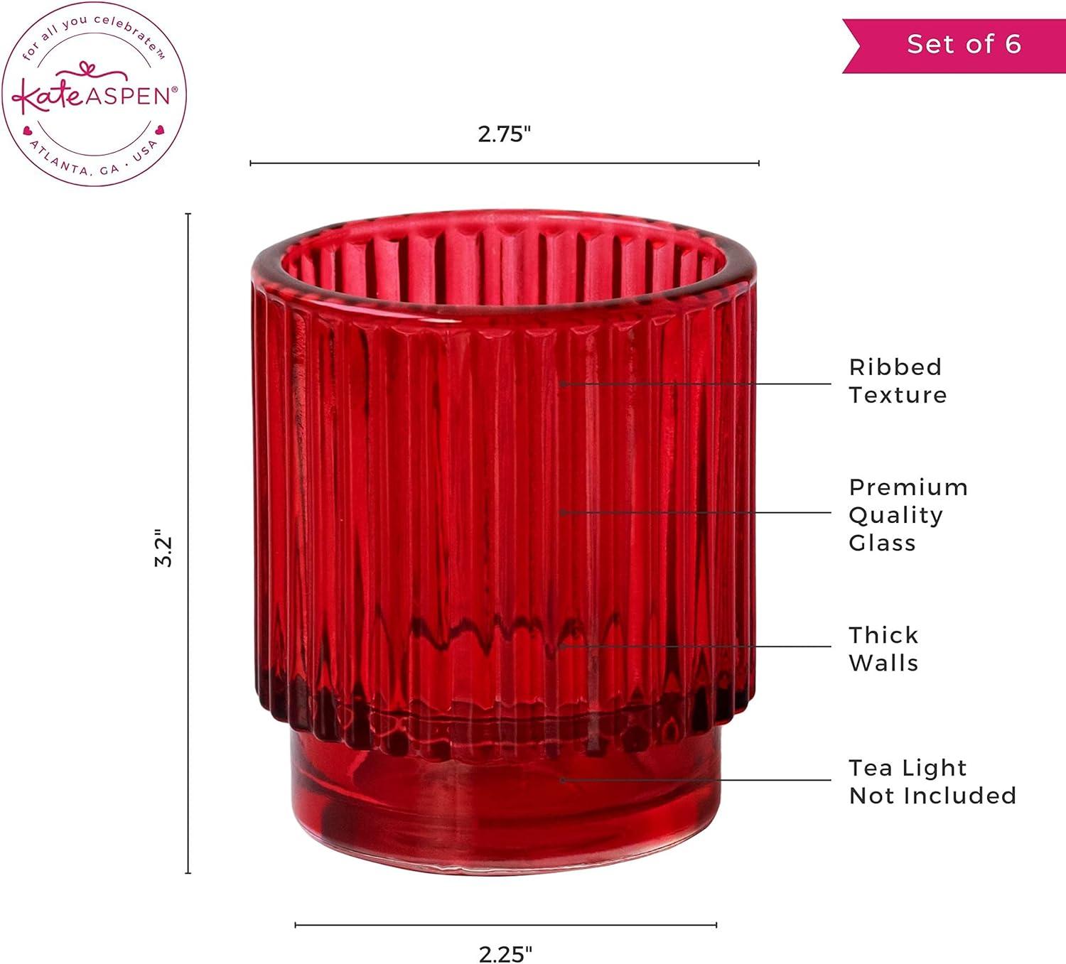 imageKate Aspen Vintage Glass Tealight ampamp Amber Votive Candle Holders Set of 6  Rustic Fluted Candle Holder Set Boho Home Decor Wedding Table Centerpieces Farmhouse Kitchen Table DecorRed