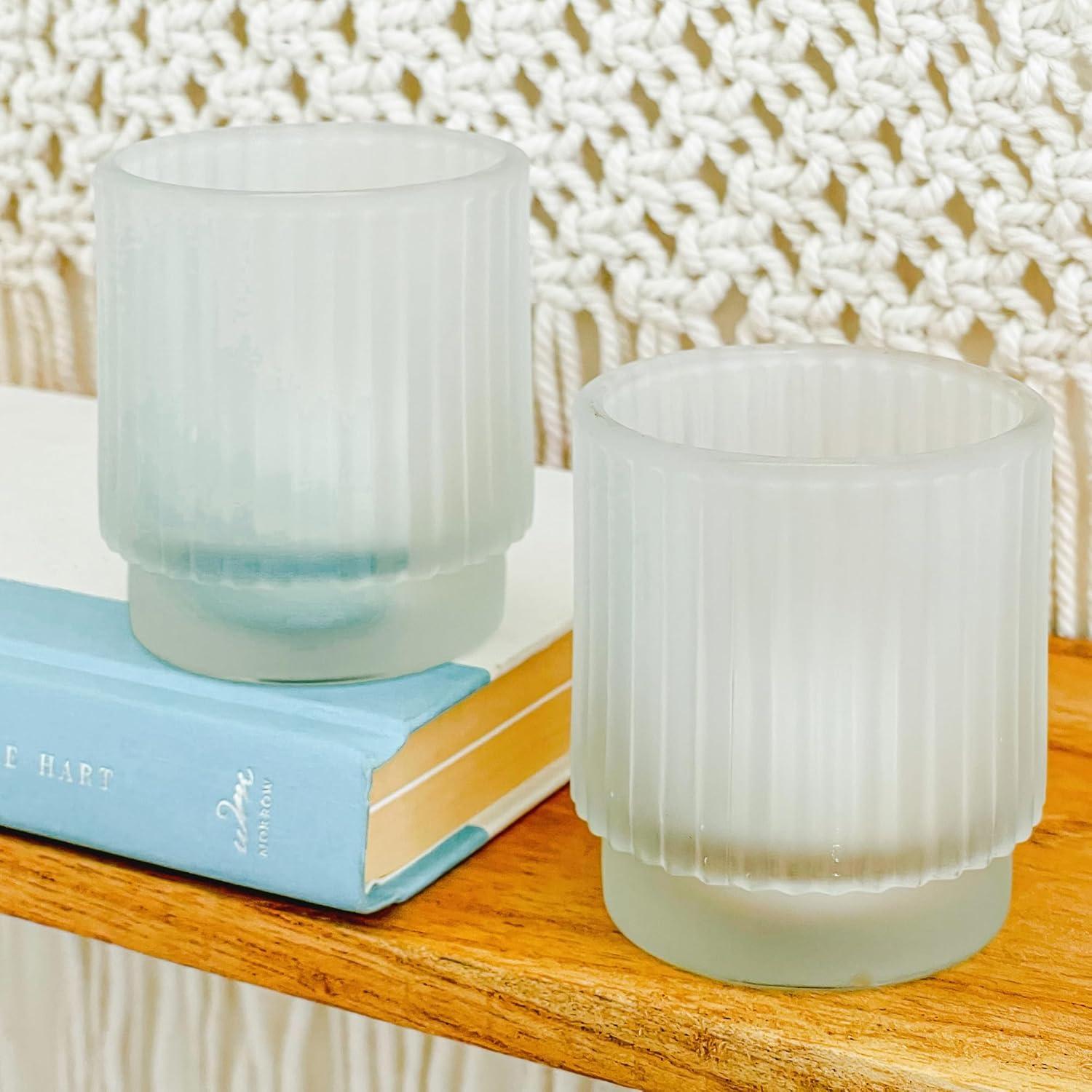 imageKate Aspen Vintage Glass Tealight ampamp Amber Votive Candle Holders Set of 6  Rustic Fluted Candle Holder Set Boho Home Decor Wedding Table Centerpieces Farmhouse Kitchen Table DecorFrosted