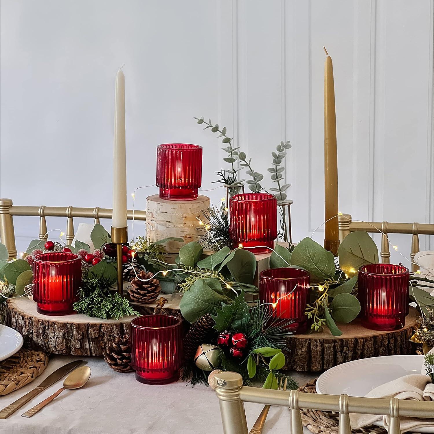 imageKate Aspen Vintage Glass Tealight ampamp Amber Votive Candle Holders Set of 6  Rustic Fluted Candle Holder Set Boho Home Decor Wedding Table Centerpieces Farmhouse Kitchen Table DecorRed