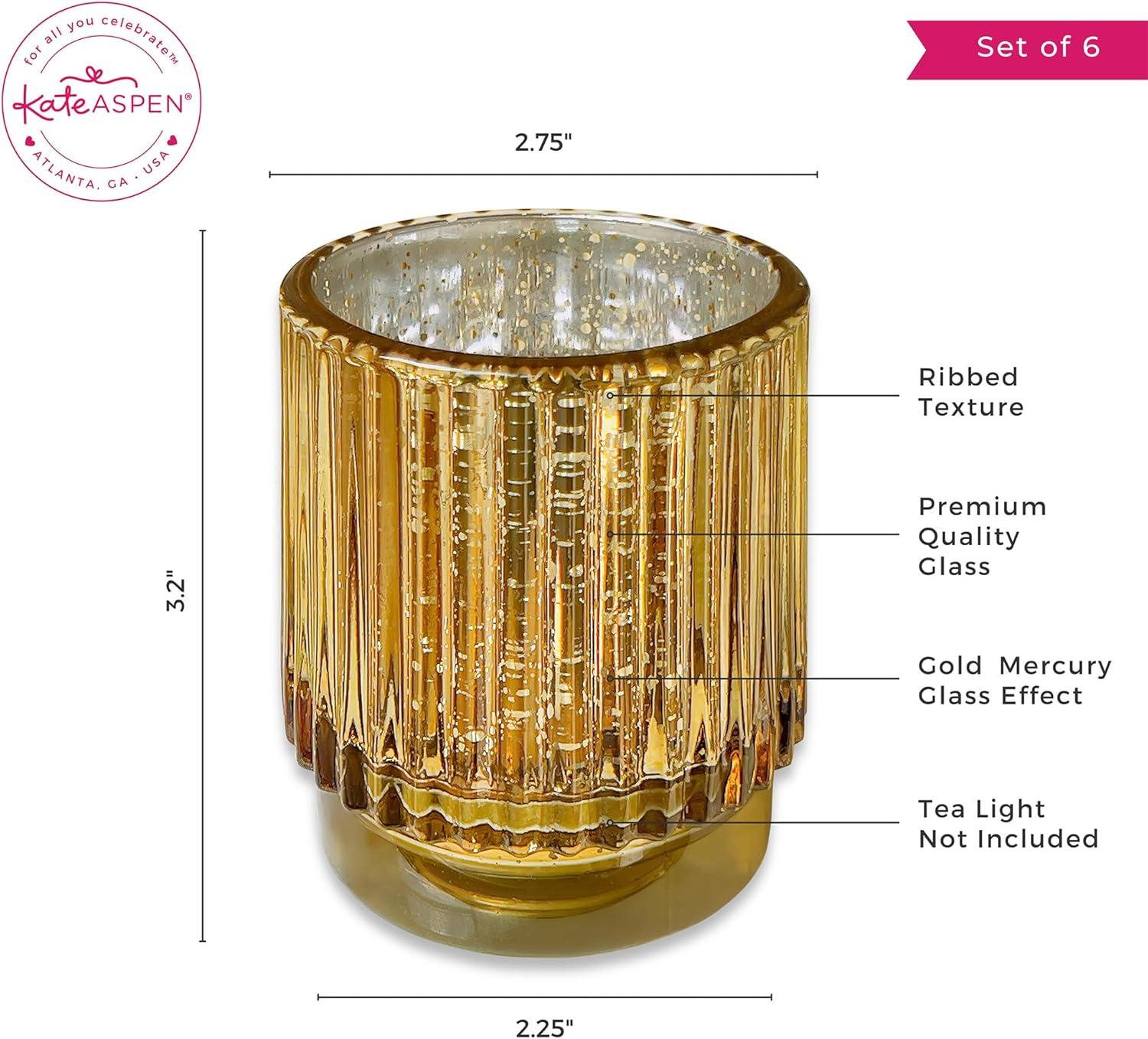 imageKate Aspen Vintage Glass Tealight ampamp Amber Votive Candle Holders Set of 6  Rustic Fluted Candle Holder Set Boho Home Decor Wedding Table Centerpieces Farmhouse Kitchen Table DecorGold