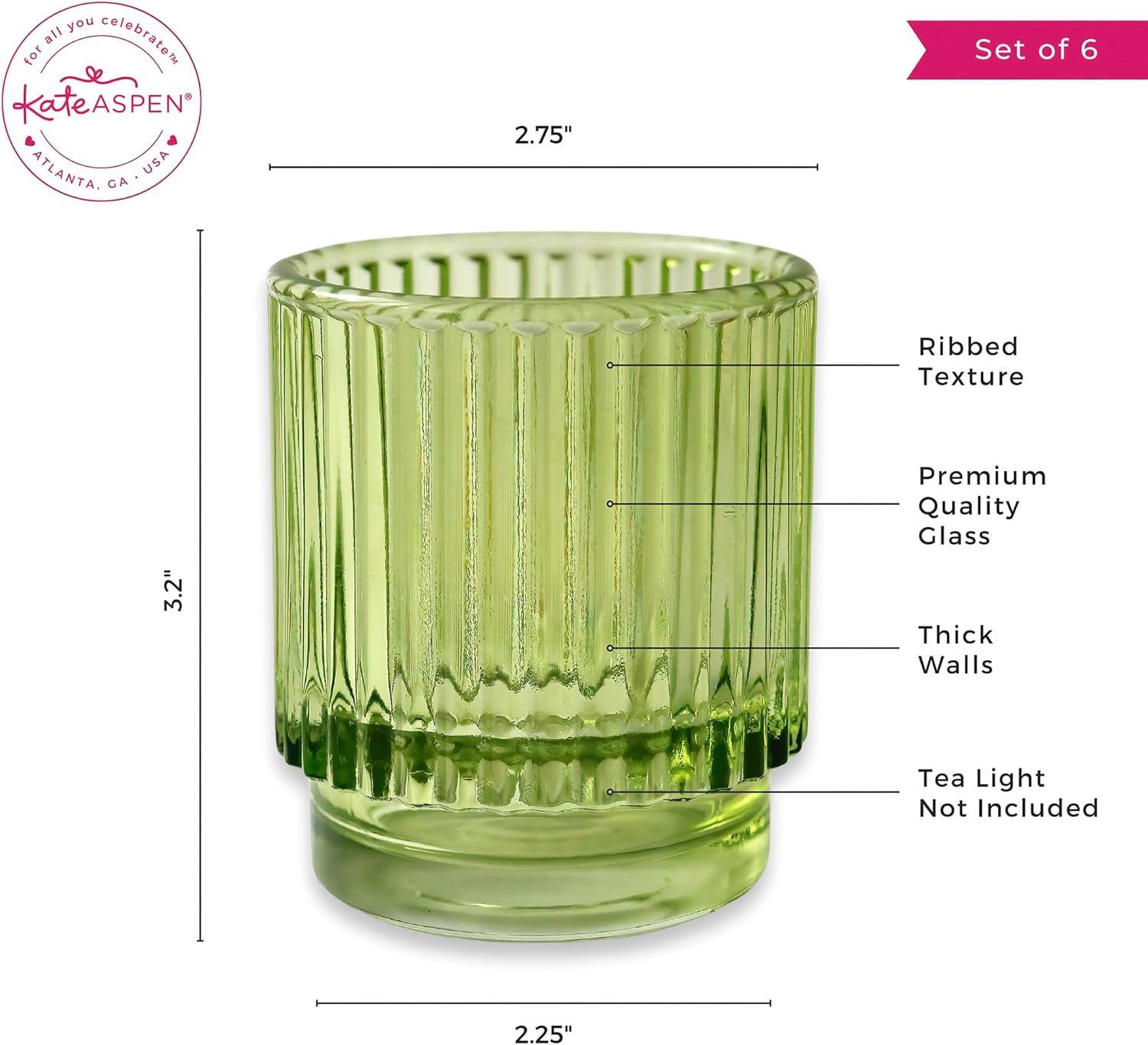 imageKate Aspen Vintage Glass Tealight ampamp Amber Votive Candle Holders Set of 6  Rustic Fluted Candle Holder Set Boho Home Decor Wedding Table Centerpieces Farmhouse Kitchen Table DecorGreen