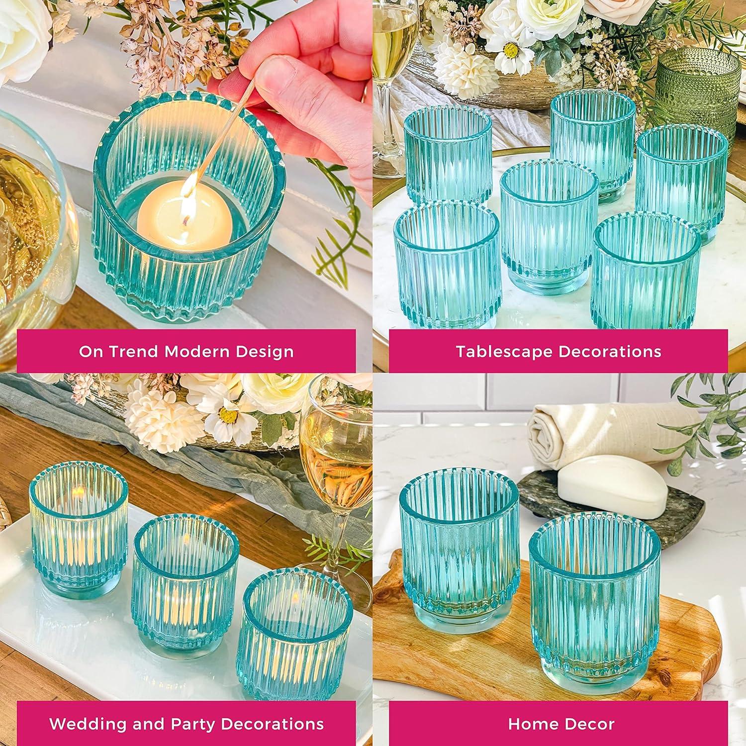 imageKate Aspen Vintage Glass Tealight ampamp Amber Votive Candle Holders Set of 6  Rustic Fluted Candle Holder Set Boho Home Decor Wedding Table Centerpieces Farmhouse Kitchen Table DecorBlue