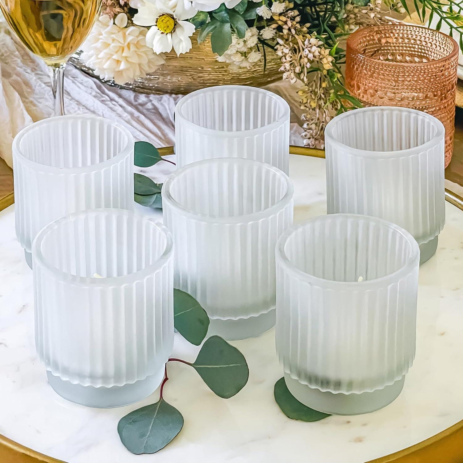 imageKate Aspen Vintage Glass Tealight ampamp Amber Votive Candle Holders Set of 6  Rustic Fluted Candle Holder Set Boho Home Decor Wedding Table Centerpieces Farmhouse Kitchen Table DecorFrosted