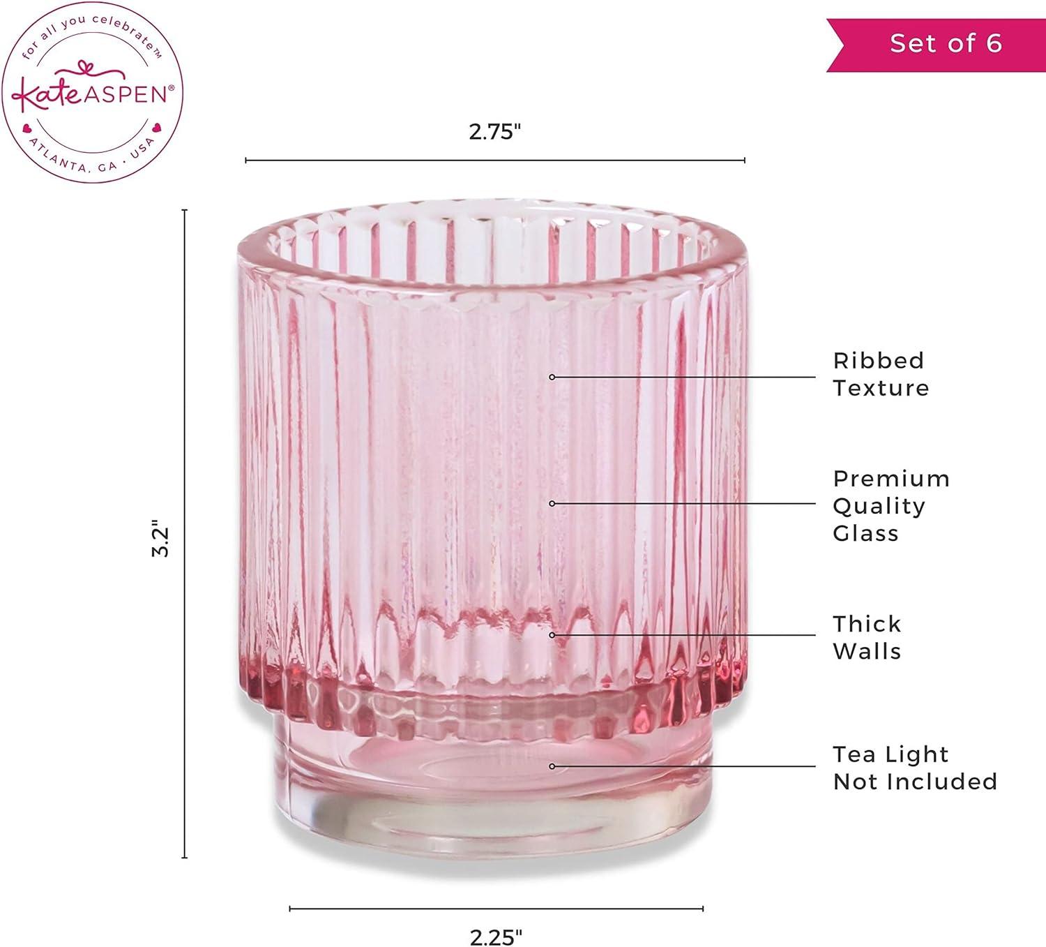 imageKate Aspen Vintage Glass Tealight ampamp Amber Votive Candle Holders Set of 6  Rustic Fluted Candle Holder Set Boho Home Decor Wedding Table Centerpieces Farmhouse Kitchen Table DecorPink