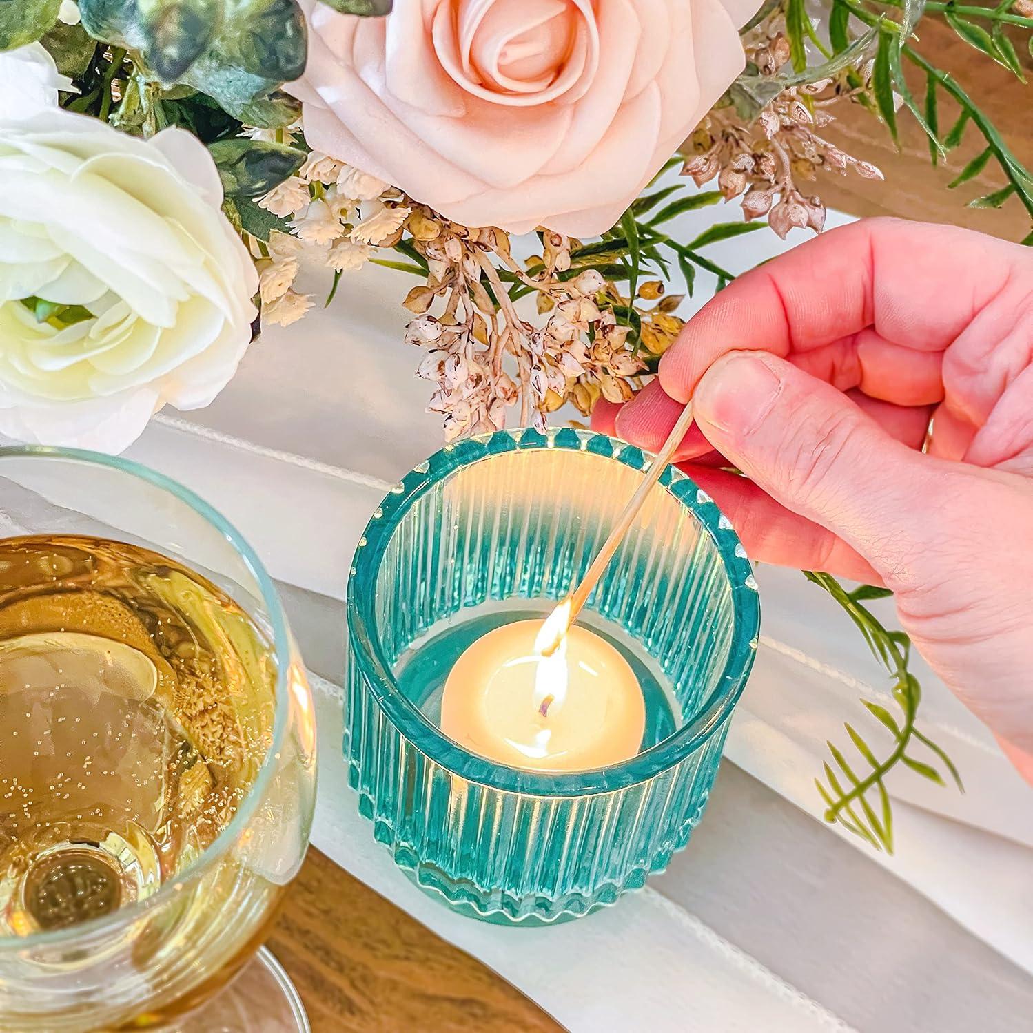 imageKate Aspen Vintage Glass Tealight ampamp Amber Votive Candle Holders Set of 6  Rustic Fluted Candle Holder Set Boho Home Decor Wedding Table Centerpieces Farmhouse Kitchen Table DecorBlue