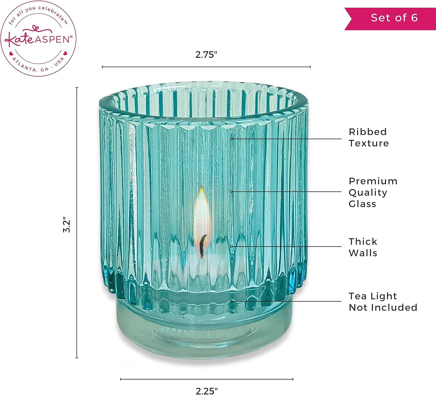 imageKate Aspen Vintage Glass Tealight ampamp Amber Votive Candle Holders Set of 6  Rustic Fluted Candle Holder Set Boho Home Decor Wedding Table Centerpieces Farmhouse Kitchen Table DecorBlue