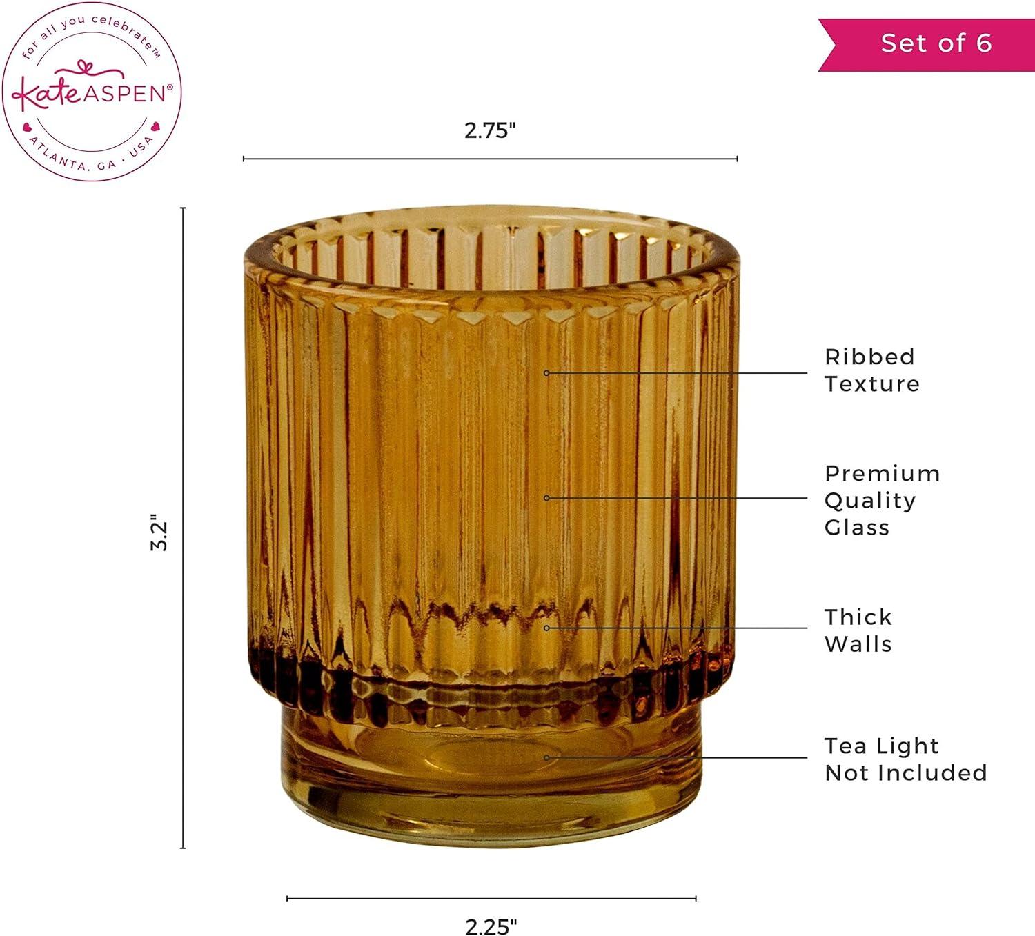 imageKate Aspen Vintage Glass Tealight ampamp Amber Votive Candle Holders Set of 6  Rustic Fluted Candle Holder Set Boho Home Decor Wedding Table Centerpieces Farmhouse Kitchen Table DecorAmber