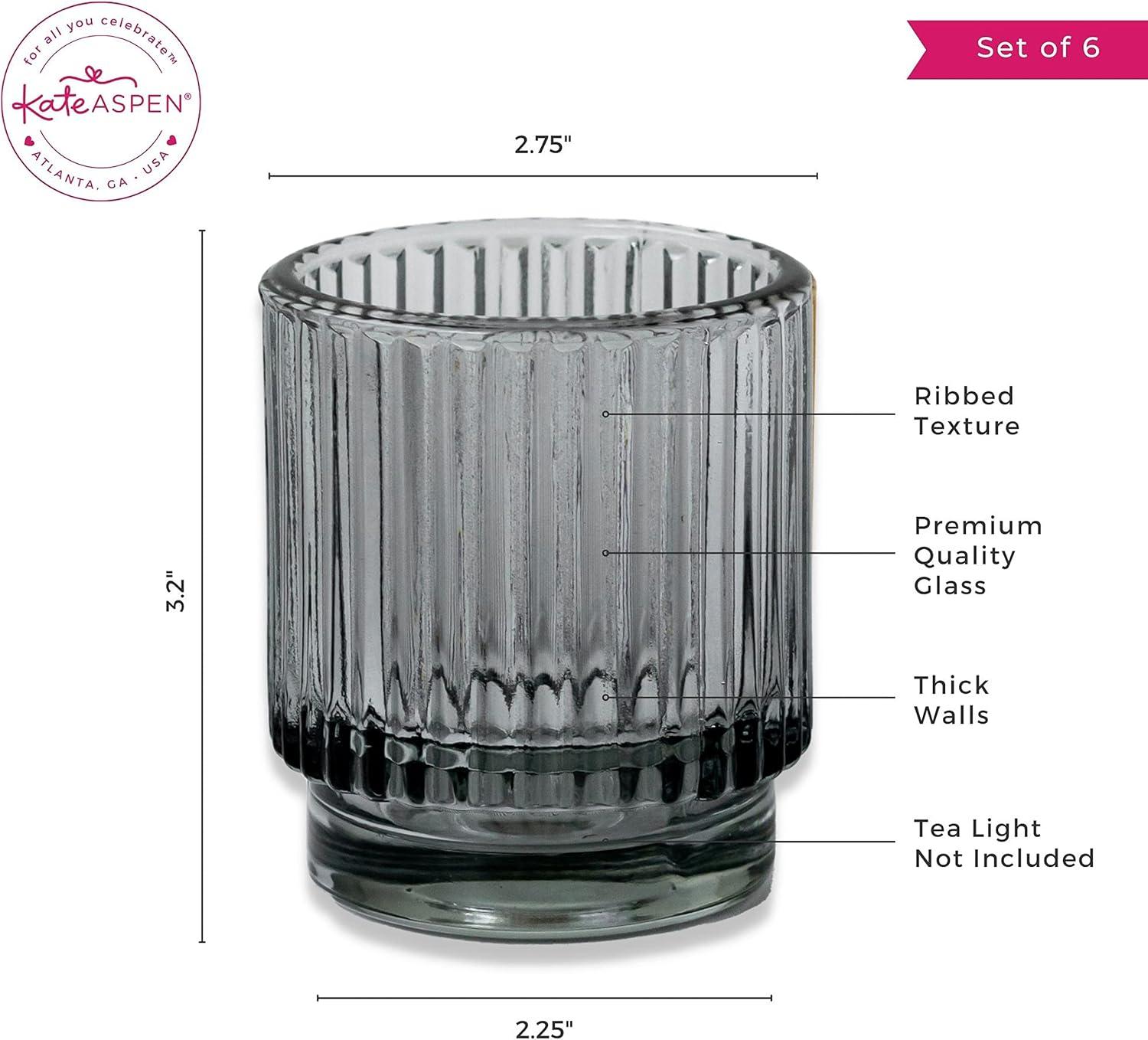 imageKate Aspen Vintage Glass Tealight ampamp Amber Votive Candle Holders Set of 6  Rustic Fluted Candle Holder Set Boho Home Decor Wedding Table Centerpieces Farmhouse Kitchen Table DecorSmoke Gray