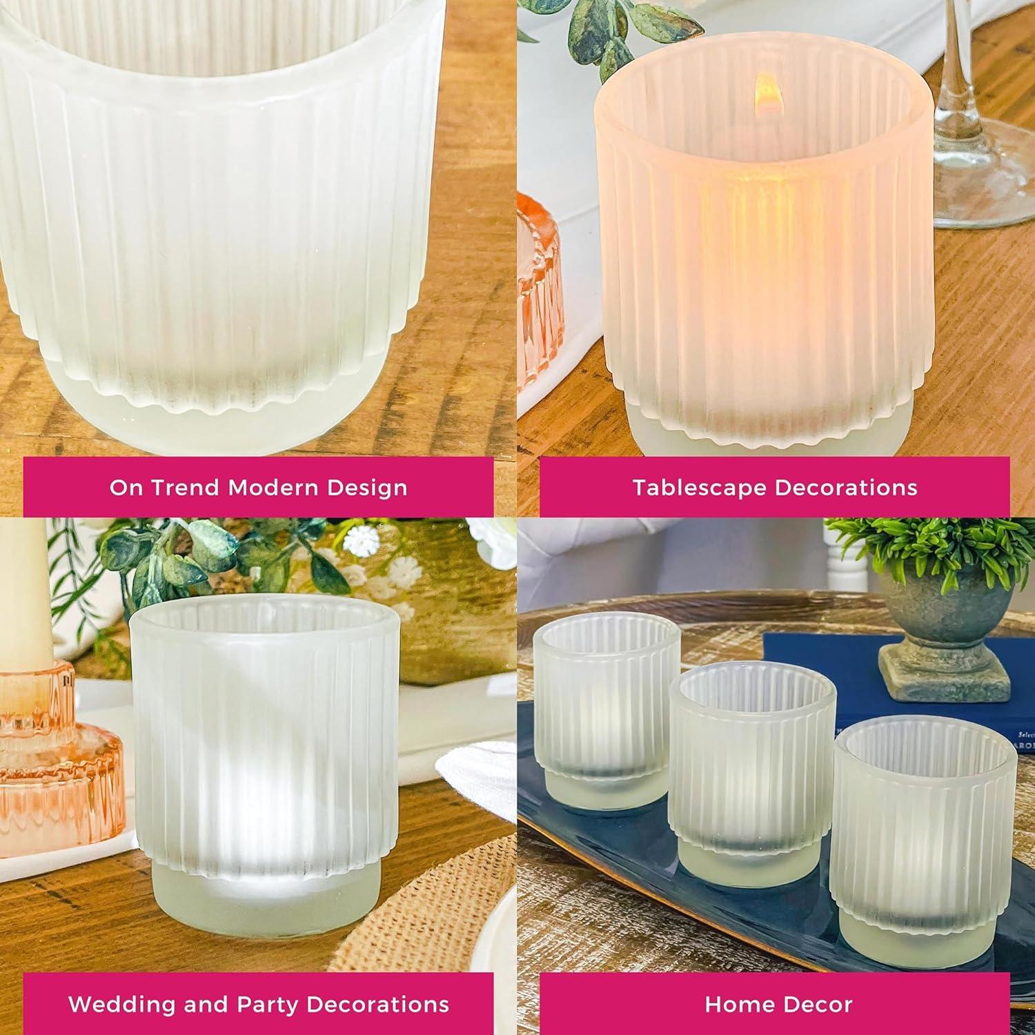 imageKate Aspen Vintage Glass Tealight ampamp Amber Votive Candle Holders Set of 6  Rustic Fluted Candle Holder Set Boho Home Decor Wedding Table Centerpieces Farmhouse Kitchen Table DecorFrosted