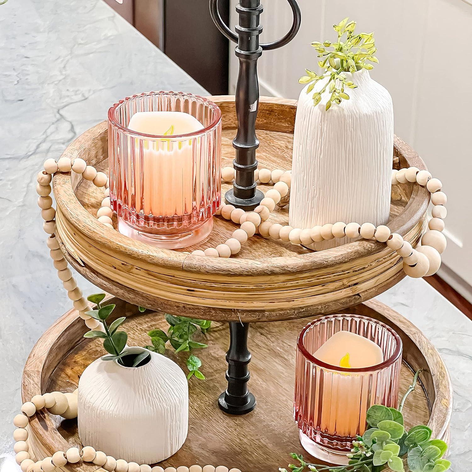 imageKate Aspen Vintage Glass Tealight ampamp Amber Votive Candle Holders Set of 6  Rustic Fluted Candle Holder Set Boho Home Decor Wedding Table Centerpieces Farmhouse Kitchen Table DecorPink