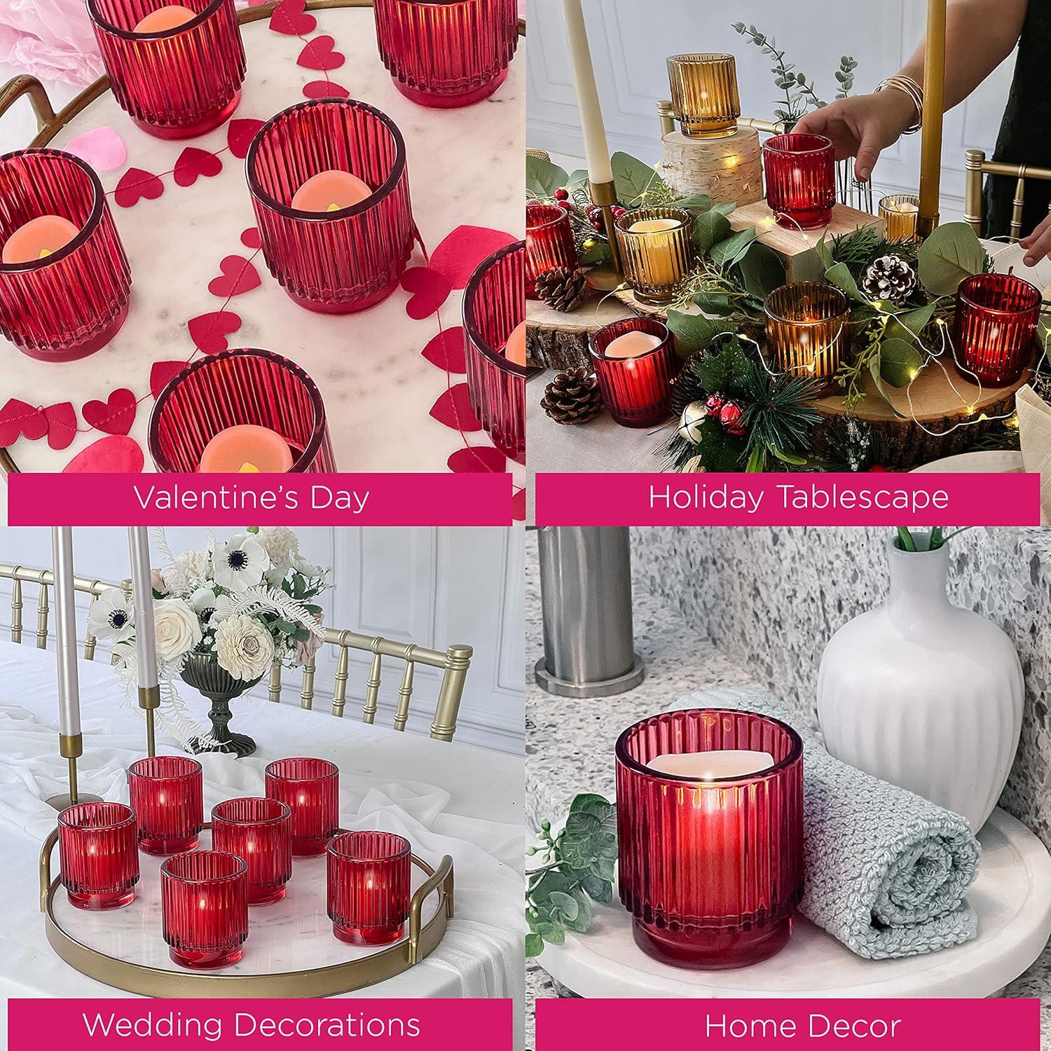 imageKate Aspen Vintage Glass Tealight ampamp Amber Votive Candle Holders Set of 6  Rustic Fluted Candle Holder Set Boho Home Decor Wedding Table Centerpieces Farmhouse Kitchen Table DecorRed