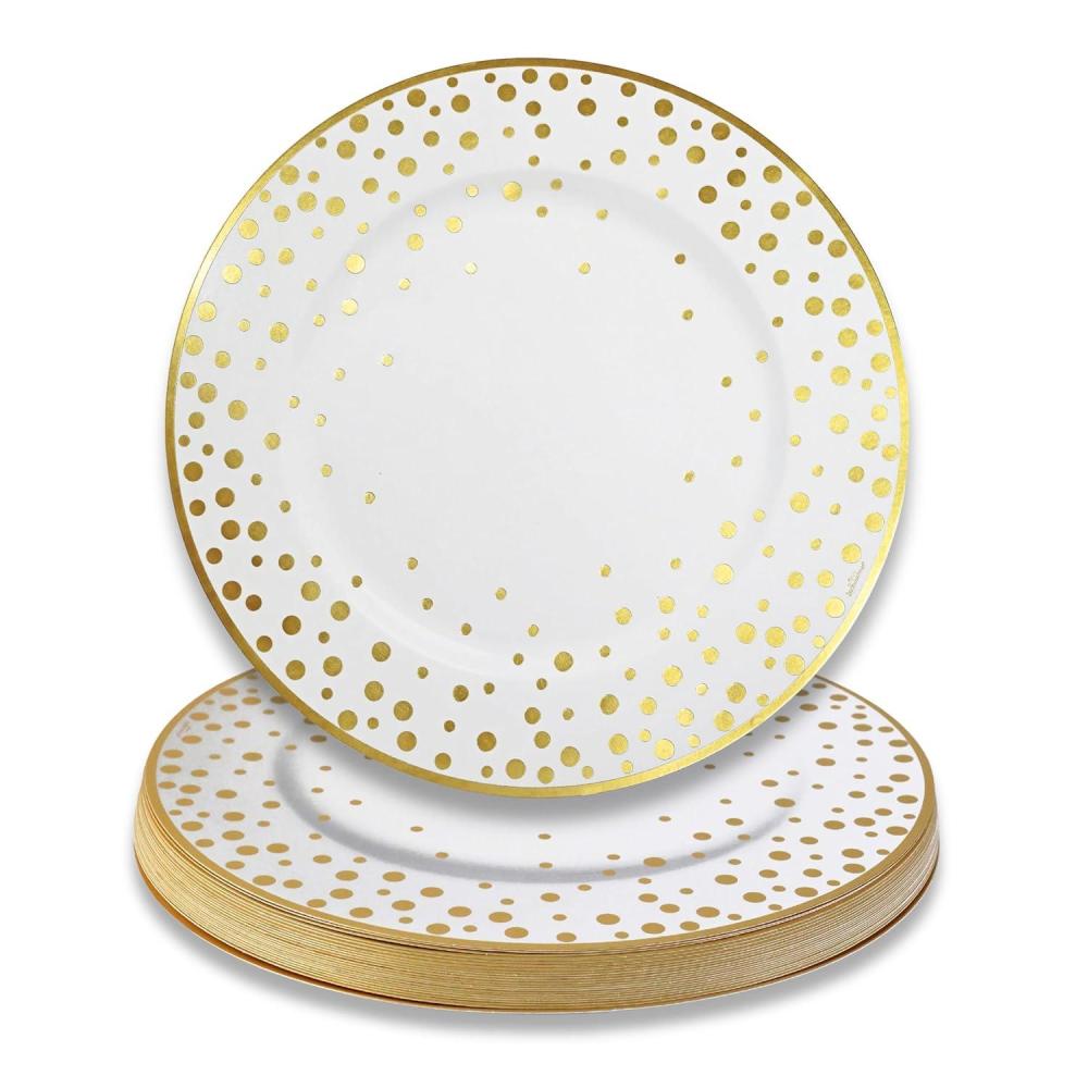 imageKate Aspen 13quot Disposable Holiday PlacematsChargers 24Pack  Spillproof ampamp Durable Classic Gold Foil Cheers Design ampamp 3D Effect IllusionCheers
