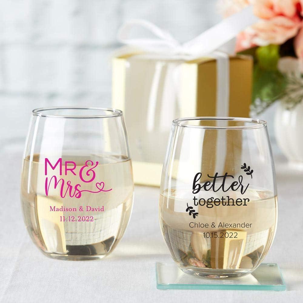 imageKate Aspen 15 oz Personalized Stemless Wine Glass  36pcsBlack  Custom Wedding Favors and Bridal Shower Party Favors with Customized Designs Text LinesWhite